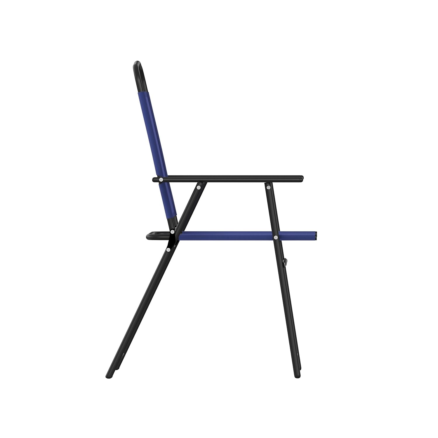 Flash Furniture Mystic Folding Patio Sling Chairs - Set of 4 Navy Textilene Outdoor Lawn Chairs with Armrests | Perfect for Poolside, Backyard, Garden & Patio Relaxation