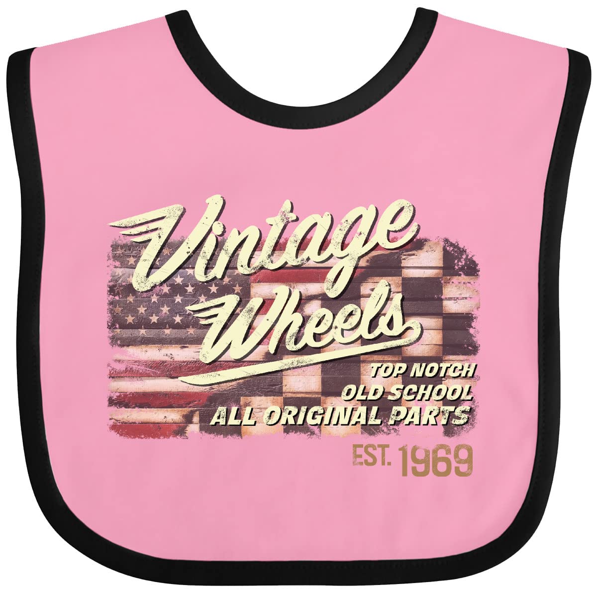 Vintage Wheels American Racing Flag Baby Bib - Soft & Absorbent for Infants - Perfect for Feeding, Playtime & Photo Shoots