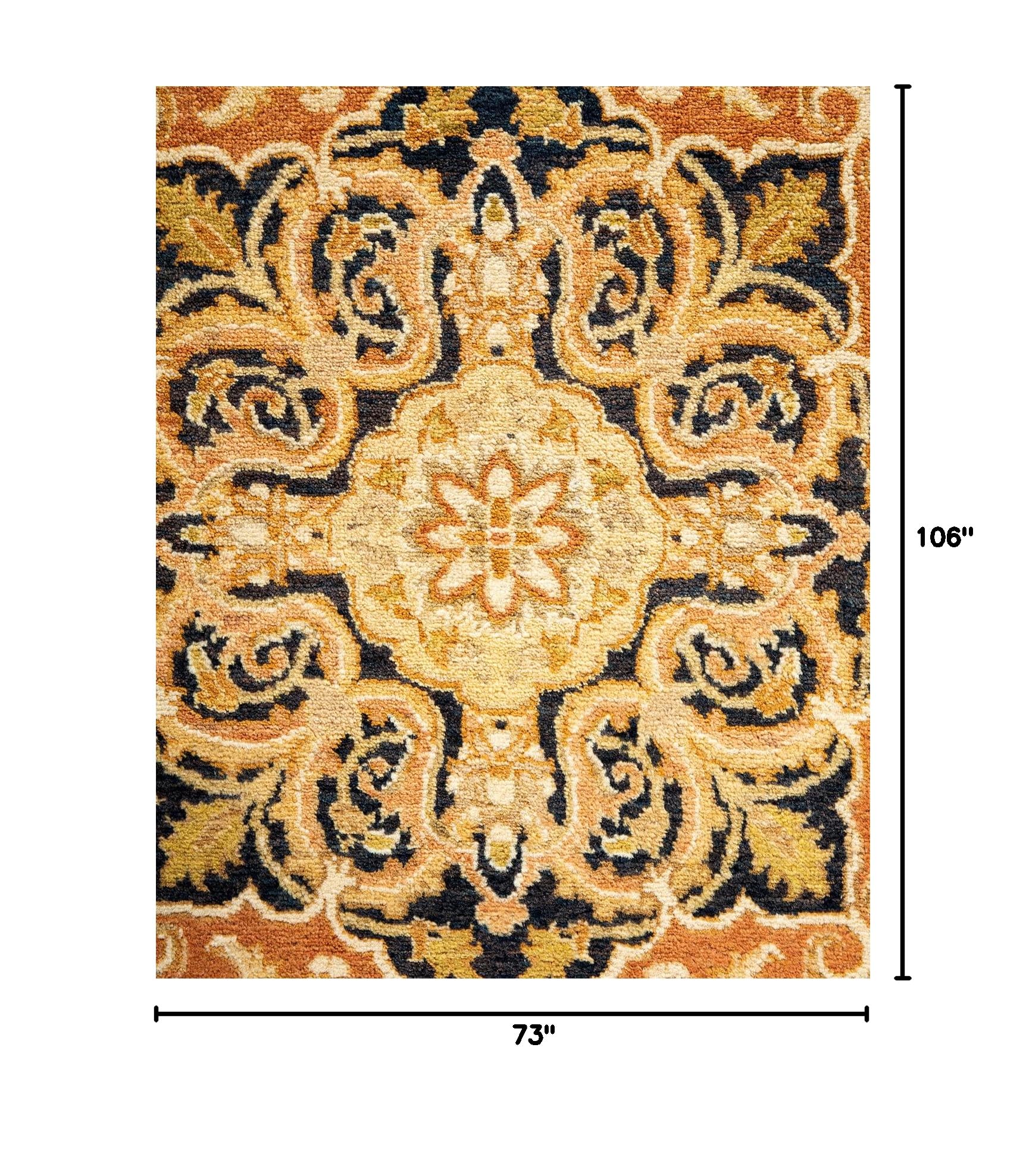 Handmade Wool Traditional Floral Mogul Brown 6x9 Area Rug - One of a Kind Hand Knotted Persian Rug for Living Room, Bedroom & Home Decor