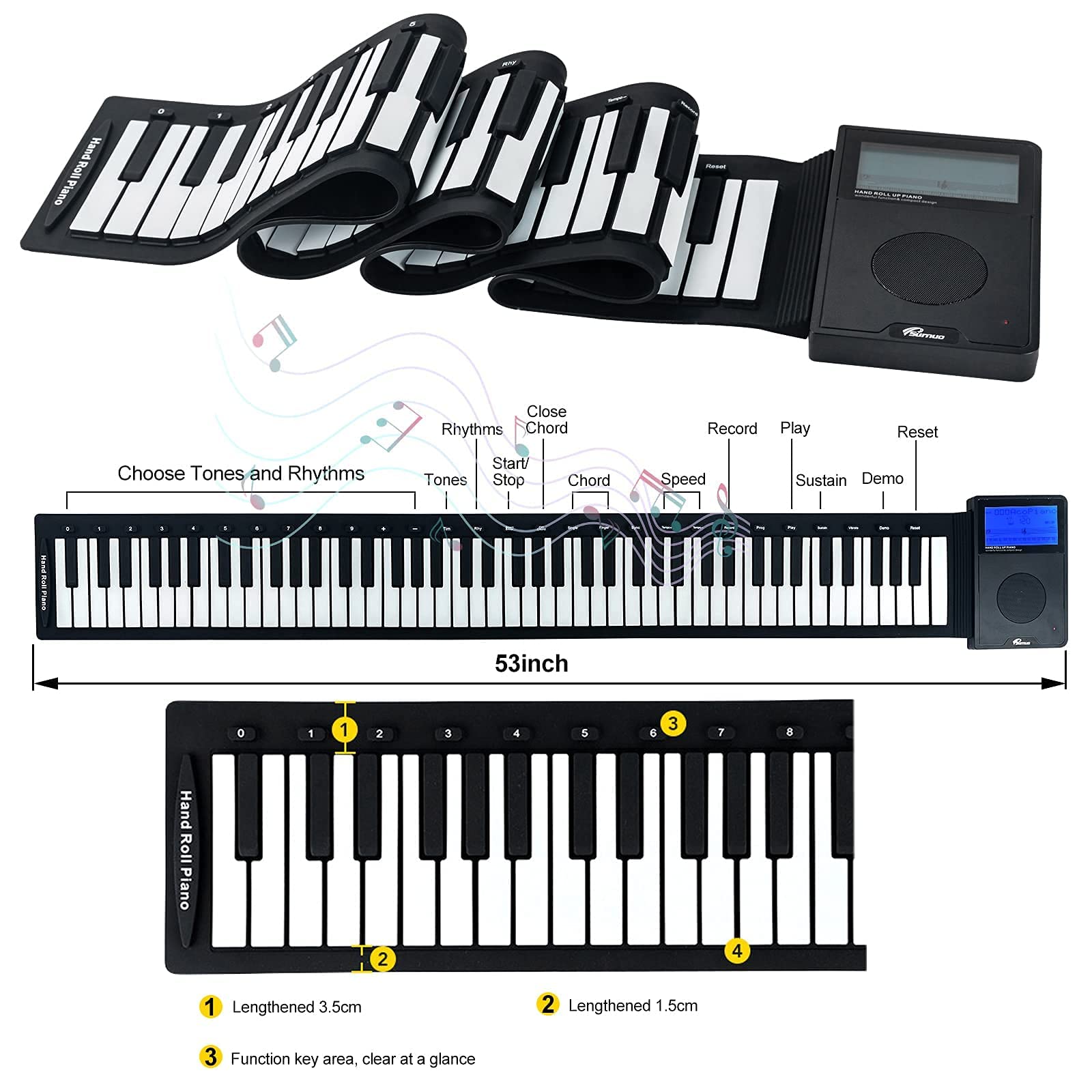 Portable Roll Up 88-Key Digital Piano Keyboard with LCD Display | Rechargeable 2000mAh Battery | Electric Hand Roll Piano for Beginners & Professionals | Perfect Christmas Gift for Music Lovers | Great for Home Practice, Travel & Live Performances