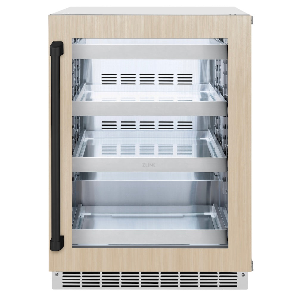 ZLINE Autograph Edition 24 Inch Touchstone 151 Beverage Refrigerator - Panel Ready Glass Door with Matte Black Handle - Perfect for Home Bar, Kitchen, or Office (RBSPOZ 24 MB)
