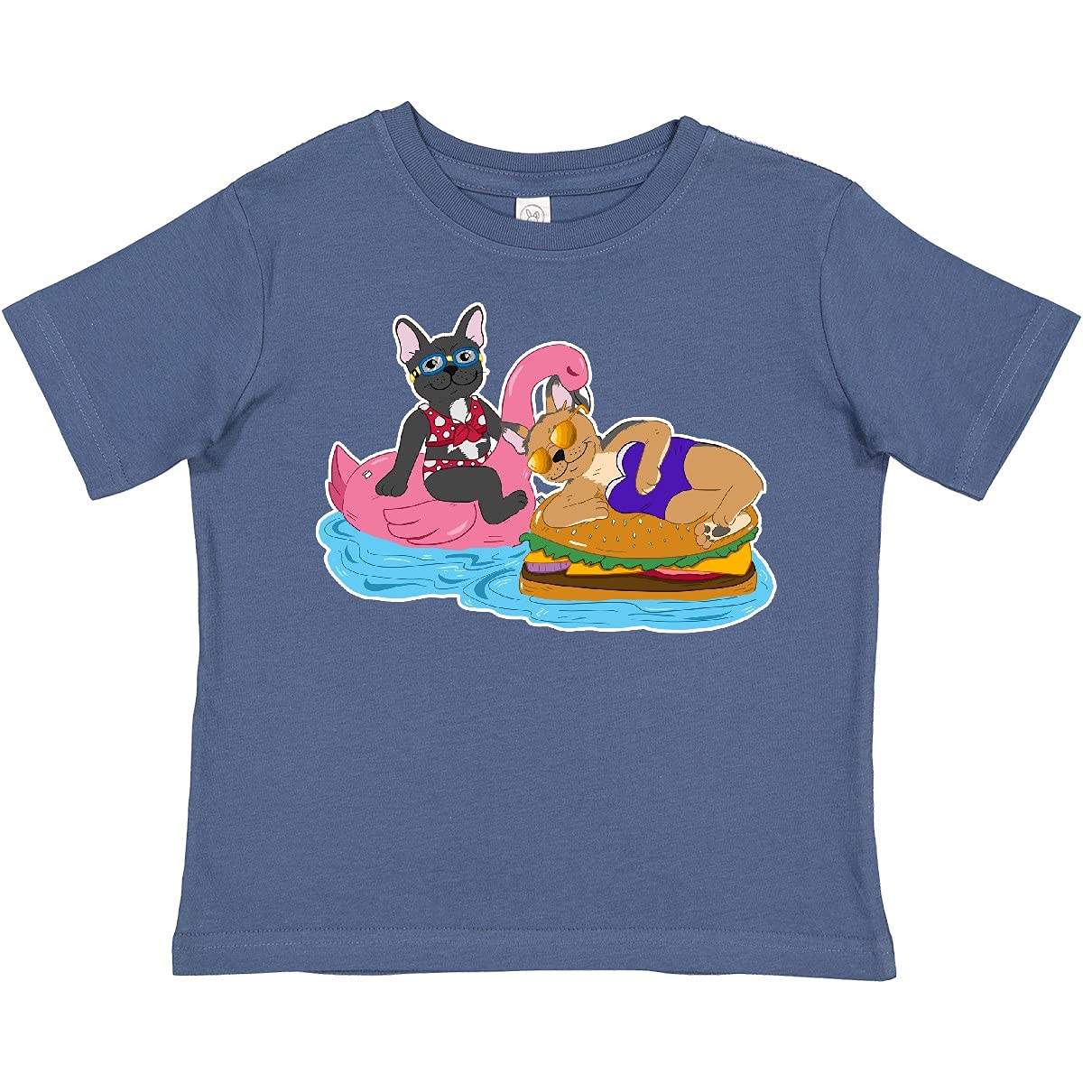 Cute French Bulldogs Toddler T-Shirt for Boys & Girls | Summer Pool Floaties Design | Soft Cotton Kids Tee for Swimming, Beach & Outdoor Activities