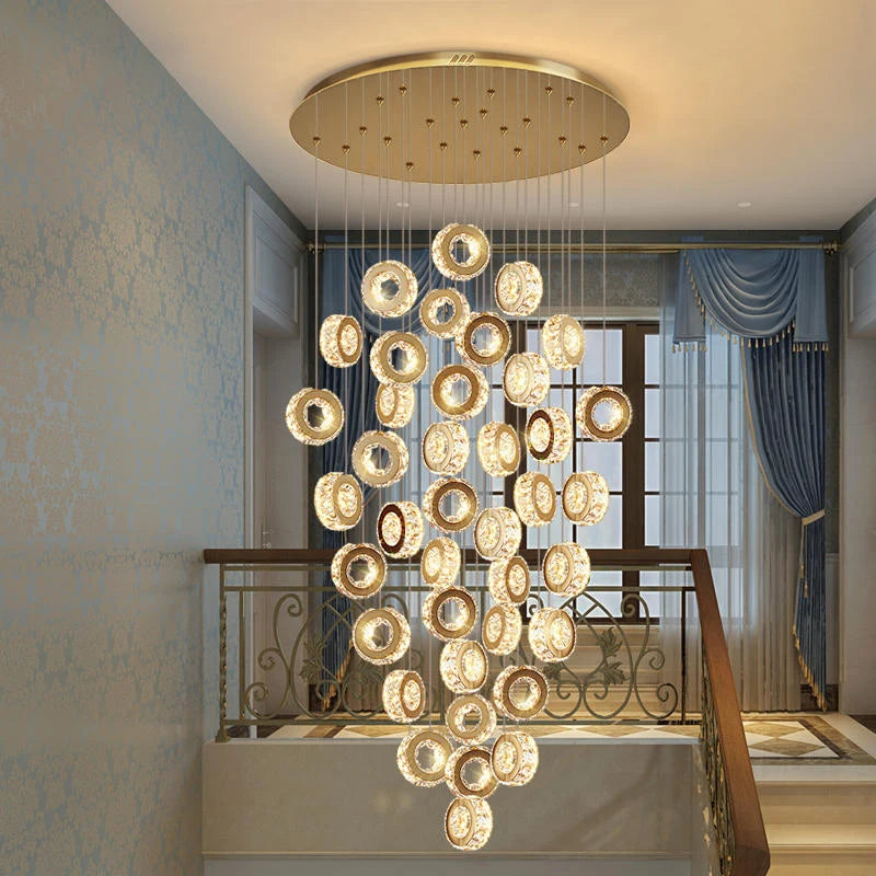 Luxury Gold Crystal Spiral Chandelier - Elegant Ceiling Light Fixture for Staircase, Foyer, Entryway & Grand Hallway - Perfect for Modern Home Decor & Wedding Venue Lighting