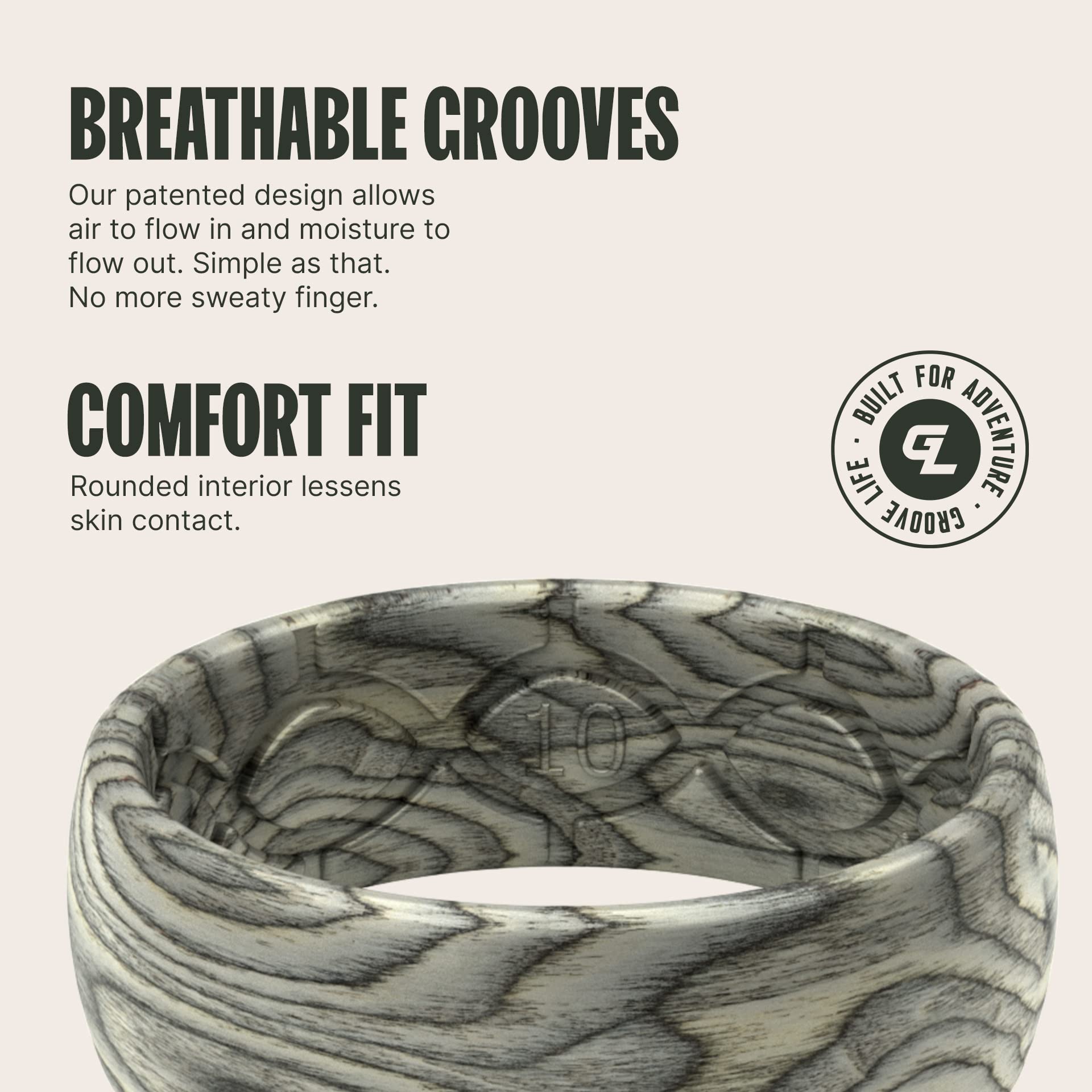 Groove Life Nomad Silicone Wedding Band for Men - Breathable Rubber Ring with Unique Design & Lifetime Warranty - Perfect for Active Lifestyle, Gym, Travel & Outdoor Adventures