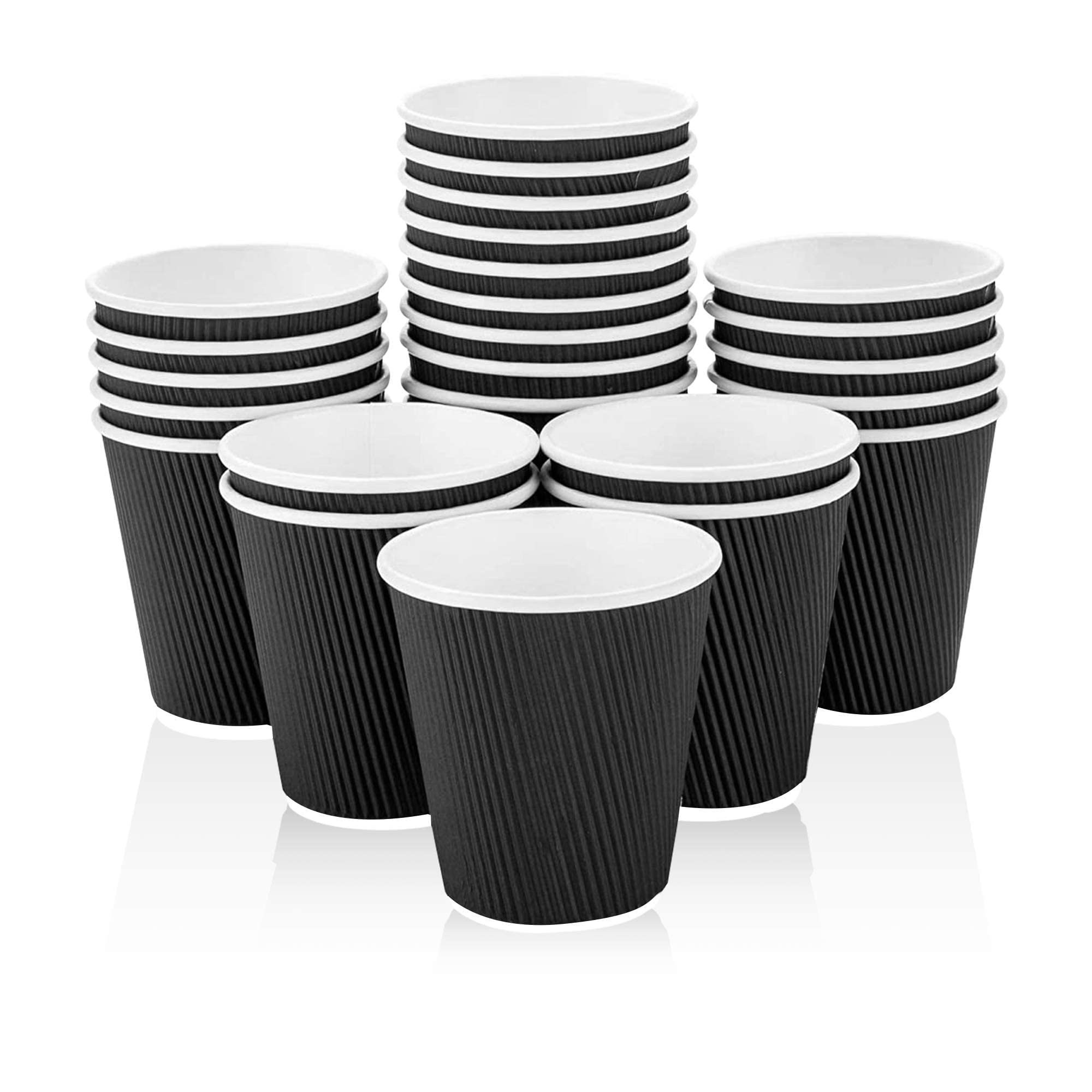 Insulated Disposable Coffee Cups 4 oz - 1000 Pack Black Ripple Wall Paper Cups with Comfortable Grip | Triple Layer Hot Beverage Protection | Perfect for Coffee Shops, Offices & Catering Events