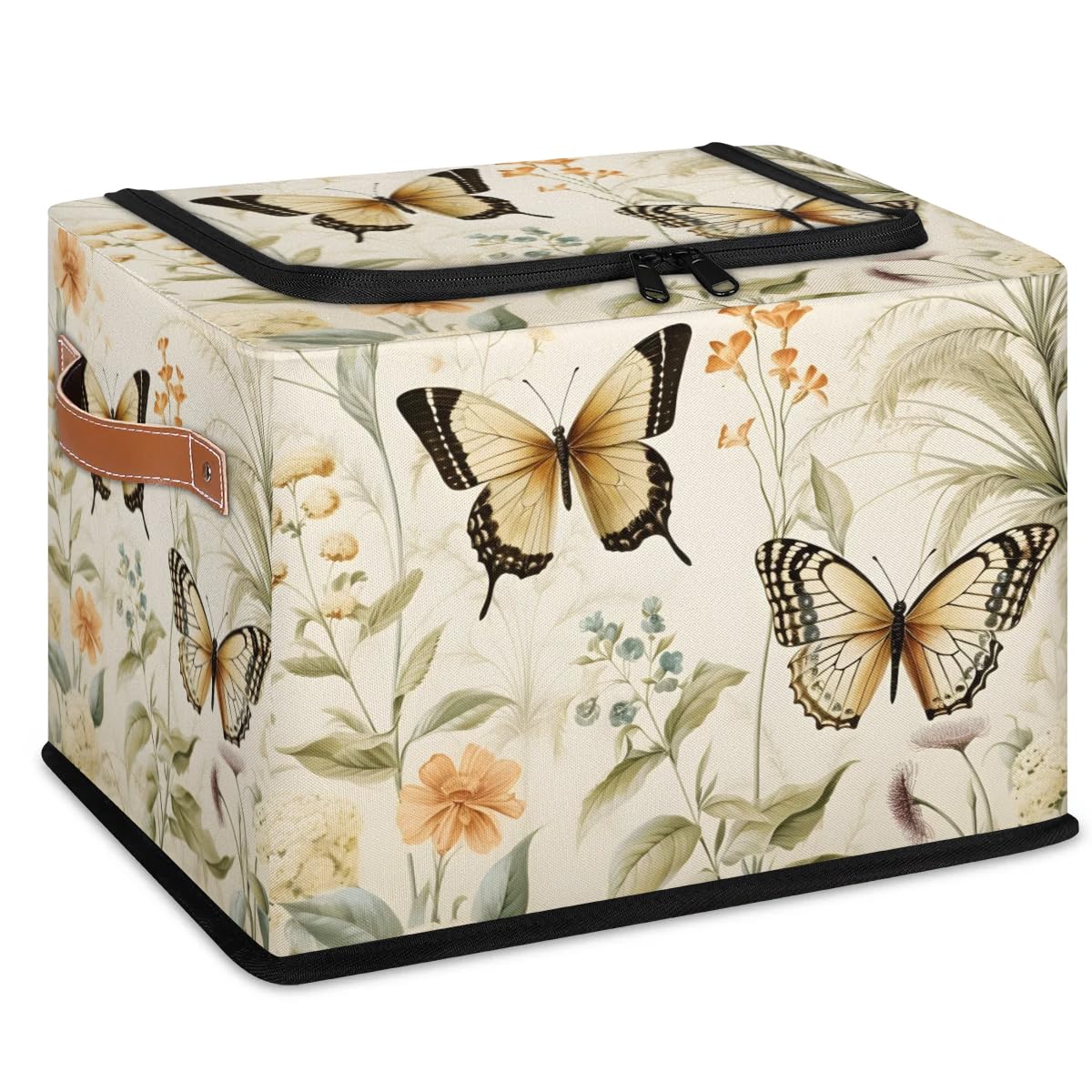 Yellow Butterfly Storage Boxes with Sturdy Handles - 2 Pack Zippered Storage Bins for Clothes, Toys & Home Organization - Perfect for Bedroom, Closet & Kids Room Storage Solutions