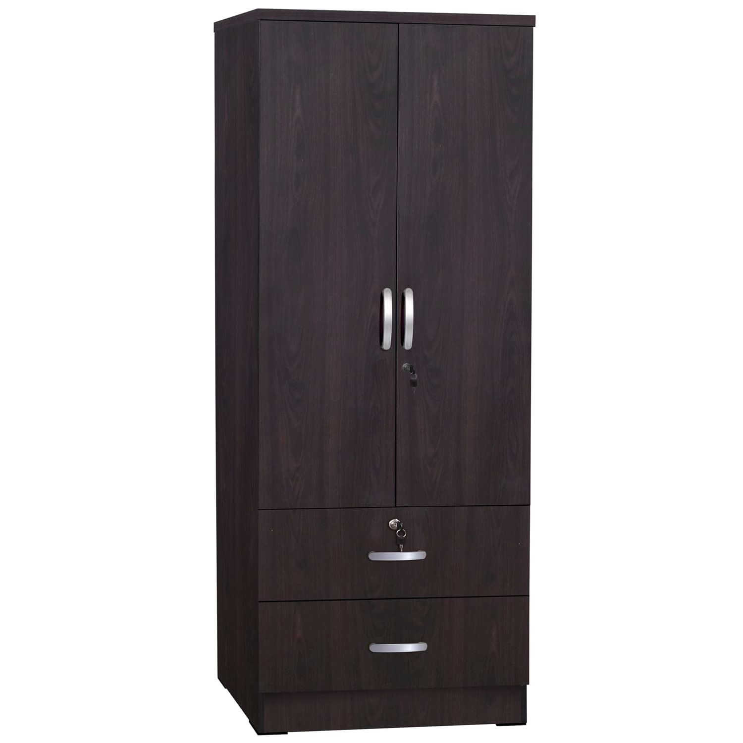 Better Home Products Grace Wood 2-Door Wardrobe Armoire with 2 Drawers - Tobacco Finish Closet Organizer for Bedroom, Living Room & Guest Room Storage