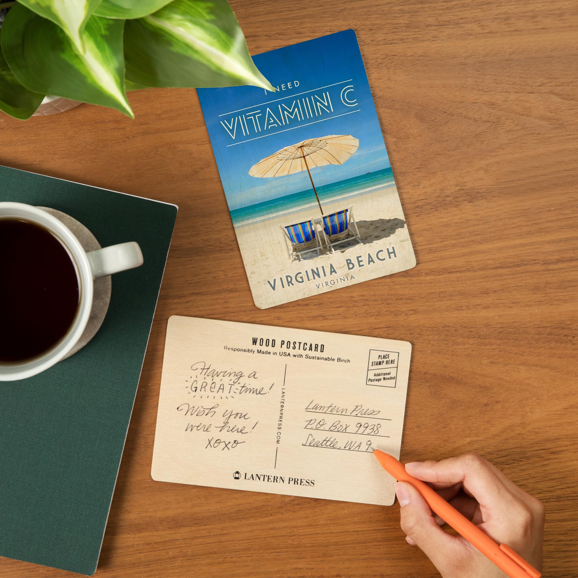 Virginia Beach Vitamin C Postcards - 4x6 Birch Wood Stationary Set (2-Pack) - Rustic Coastal Home Wall Decor for Beach Houses, Vacation Rentals & Coastal Theme Rooms
