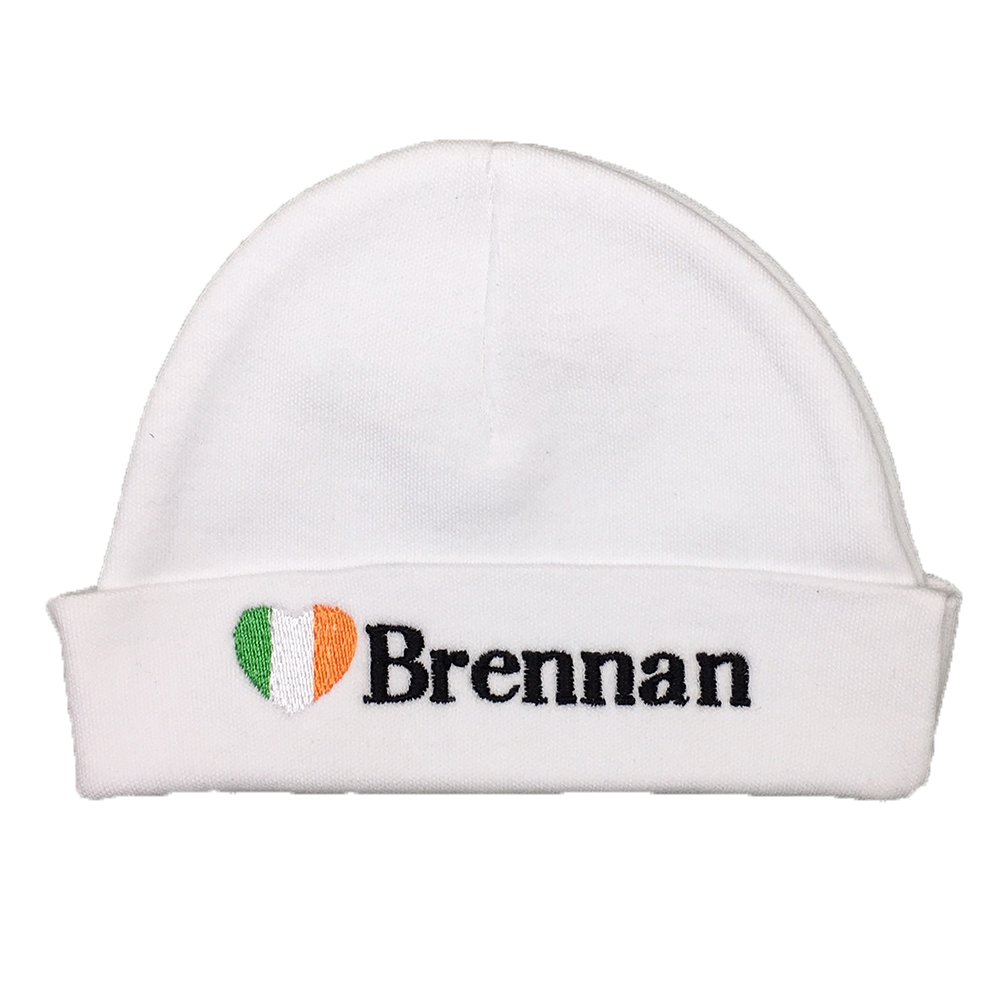 Personalized Baby Hat with Embroidered Ireland Flag Heart - Irish Baby Gift for Boys & Girls - Perfect for St. Patrick's Day, Christening & Newborn Photos