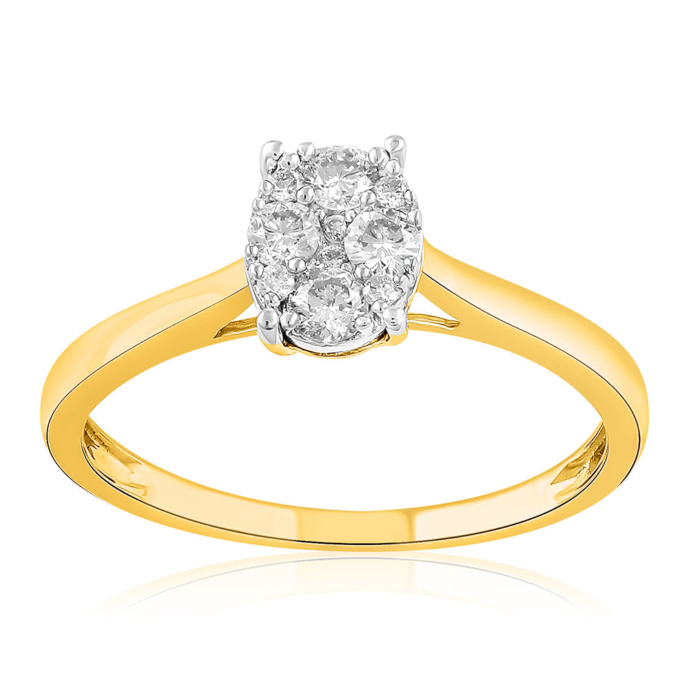 9ct Yellow Gold 1/4 Carat Diamond Dress Ring with 10 Brilliant Cut Diamonds - Elegant Jewelry for Women, Perfect for Weddings, Anniversaries & Special Occasions