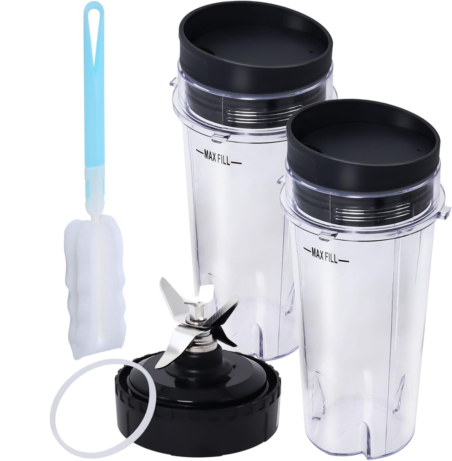 Nutri Ninja Replacement Blender Blade 6 Fins & 2-Pack 16oz Single Serve Cups - Compatible with Ninja BL660 BL740 BL770 BL780 BL771 BL772 BL773 - Perfect for Smoothies, Protein Shakes & Meal Prep