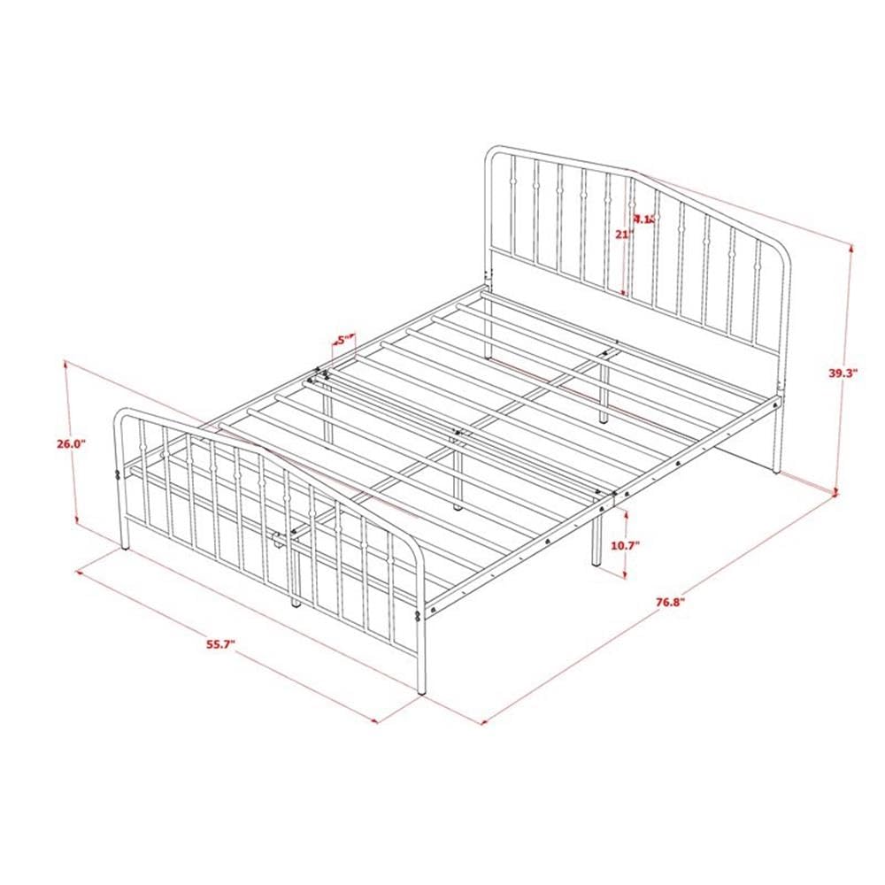 East West Furniture KHFBWHI Kemah Full Bed Frame with 3 Sturdy Metal Legs - White Powder Coated Deluxe Bed Frame for Bedroom, Guest Room & Dormitory