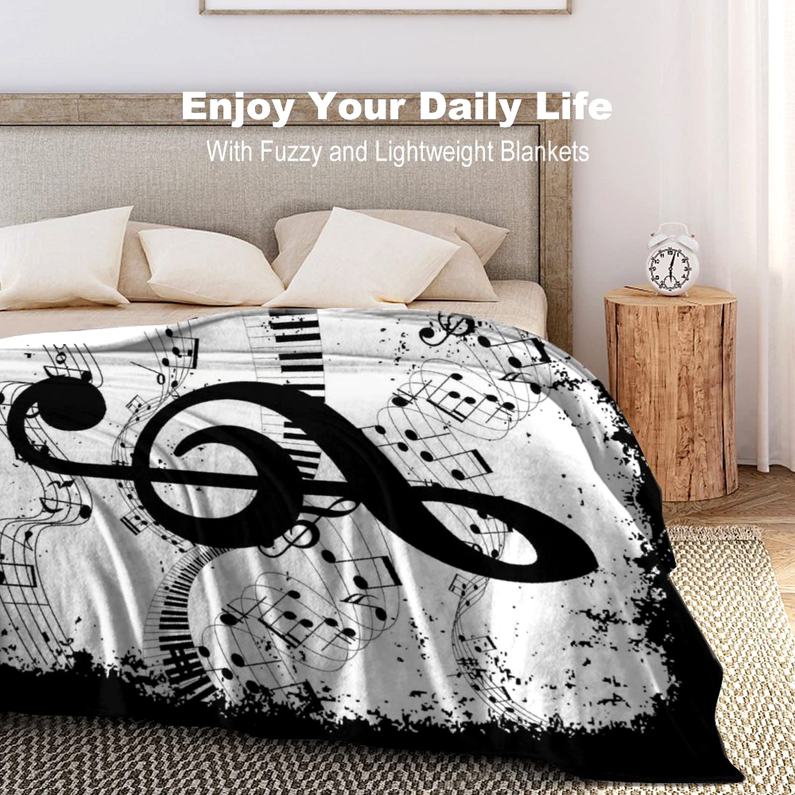 Abstract Music Note Piano Fleece Throw Blanket - 50x40 Inch Soft Flannel Blanket for Sofa, Couch, Bed & Office - All Season Cozy Blanket for Music Lovers, Home Decor & Gift