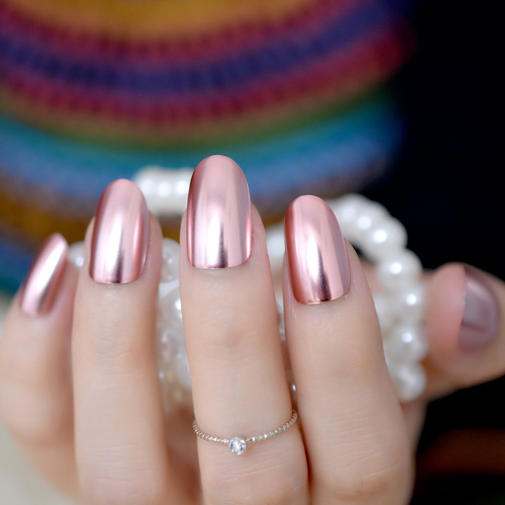 Elegant Oval Fake Nails - Light Pink False Nails for Women, Cool Style Press-on Nails with Mirror Finish | Perfect for Parties, Weddings & Date Nights (Style N18)
