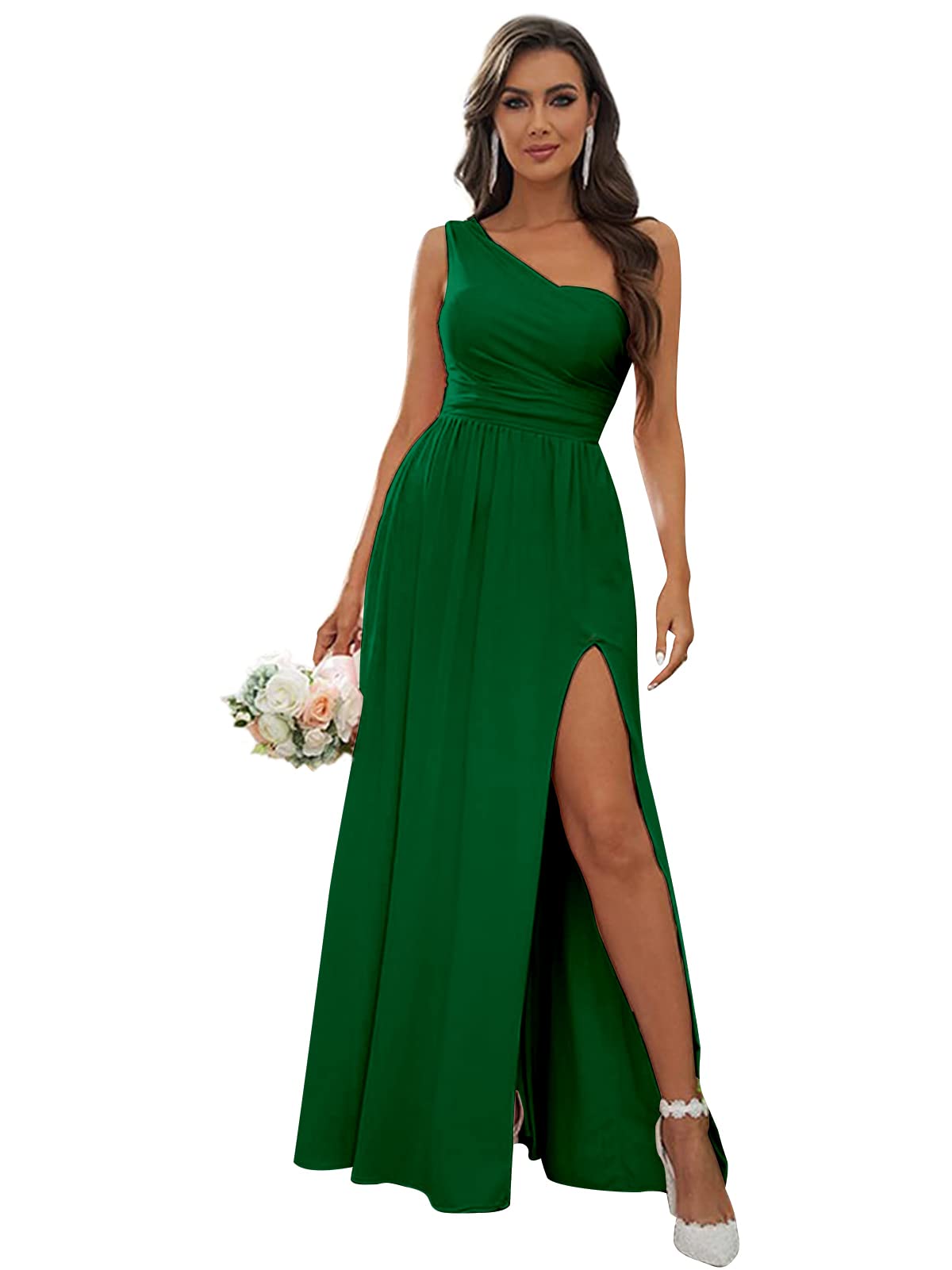 FEOLATE Women's One Shoulder Long Bridesmaid Dress for Wedding, Formal Evening Party Gown with High Slit - Elegant Prom, Cocktail, Homecoming & Special Occasion Outfit