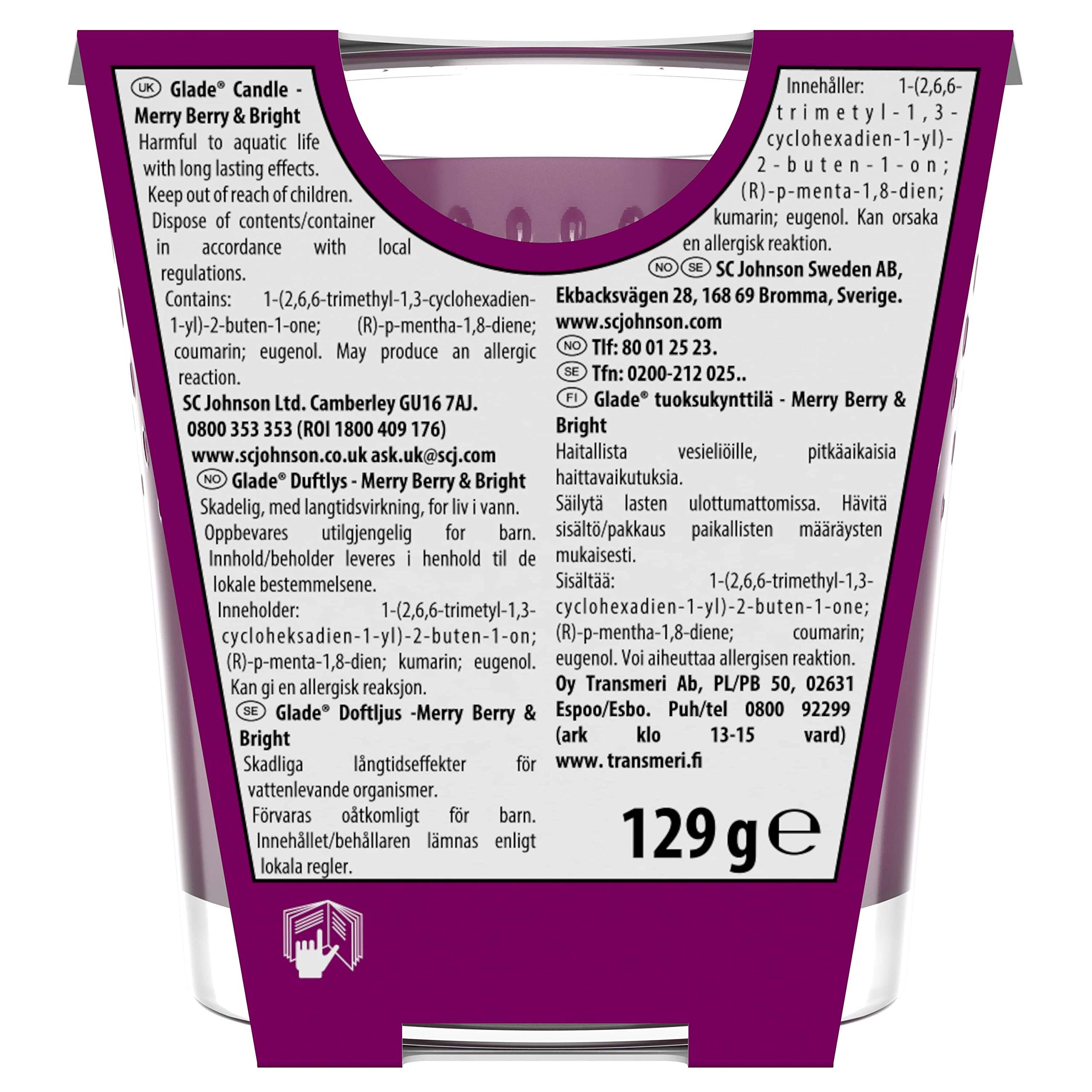 Glade Scented Candle - Merry Berry & Bright Aromatherapy Wax Candles (6-Pack, 129g, 30-Hour Burn) for Home, Office & Relaxation | Air Freshener for Living Room, Bedroom & Bathroom