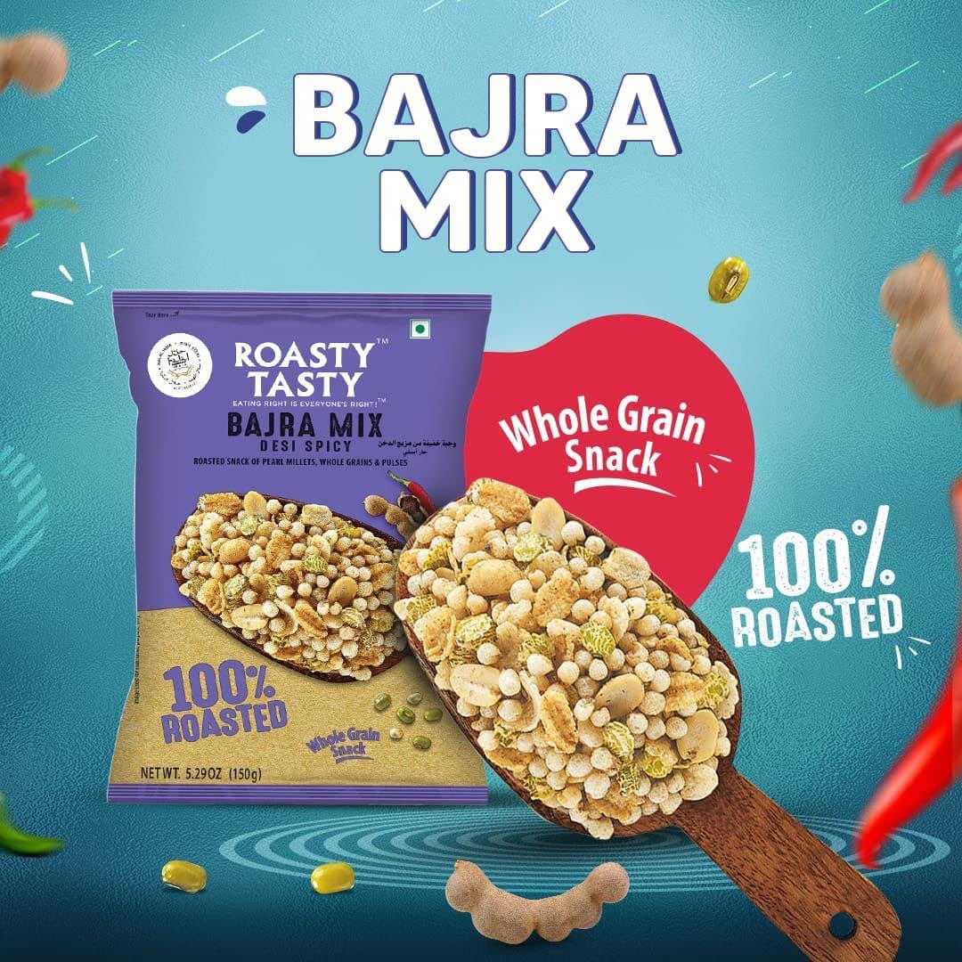 Roasted Bajra Mix - Healthy Low Calorie Snack | Gluten-Free, Cholesterol Free, Non-Fried Millet Snacks | High Fiber, Low GI, No Transfat | Spicy Indian Namkeen 200g - Perfect for Office Snacking, Travel & Healthy Munching