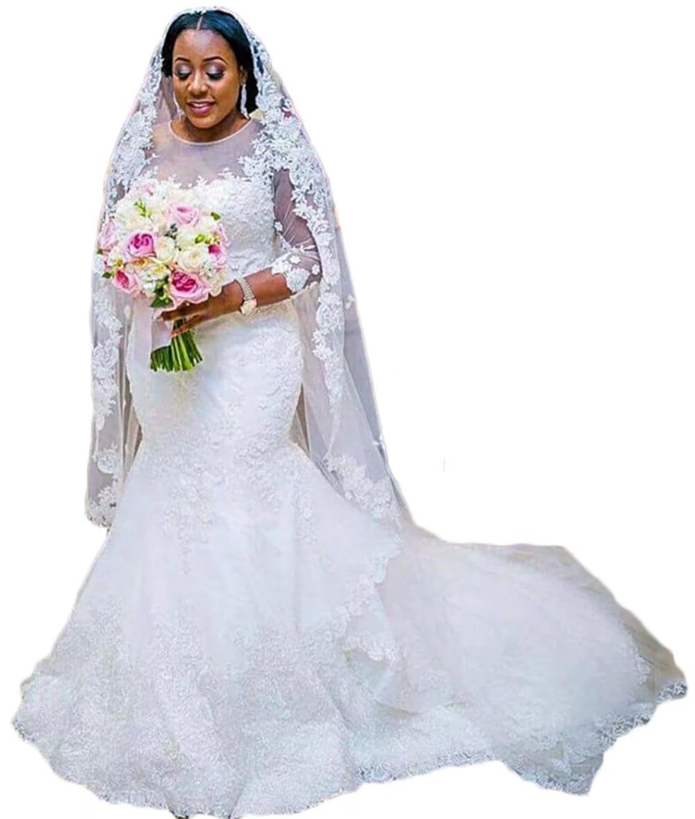 Elegant Mermaid Wedding Dresses with 3/4 Sleeves & Lace Appliques - Romantic Bridal Gowns for Women - Perfect for Beach Weddings, Vow Renewals & Formal Ceremonies