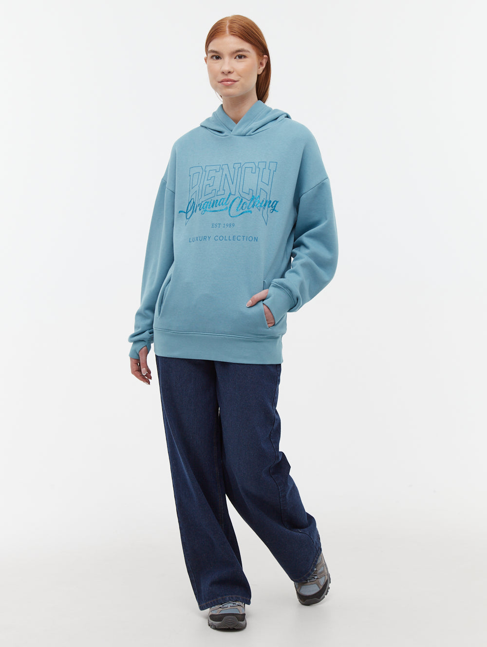 Theda Athletic Logo Oversize Hoodie - Women's Comfortable Fleece Pullover Sweatshirt for Casual Wear, Gym & Lounge