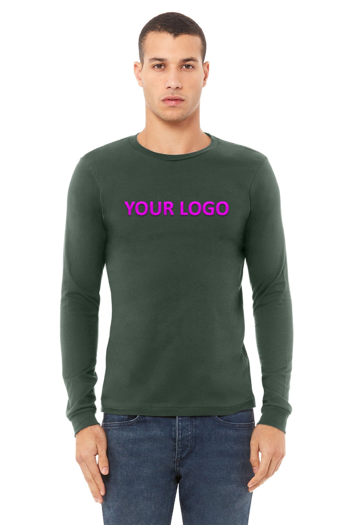 Bella Canvas Unisex Jersey Long Sleeve T-Shirt - Soft Cotton Crewneck Tee for Men & Women in Military Green | Casual Wear, Layering, Workout & Everyday Comfort