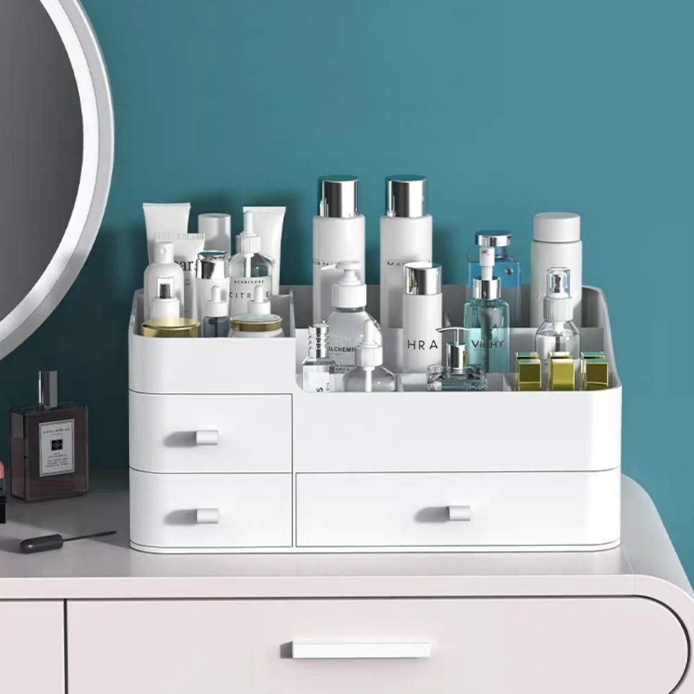 MIUOPUR Large Capacity Makeup Organizer with Drawers - Cosmetic Storage for Lipsticks, Jewelry & Skincare - Vanity & Desk Organizer for Bedroom, Bathroom Countertops (White) - Perfect for Daily Beauty Routine & Travel Prep