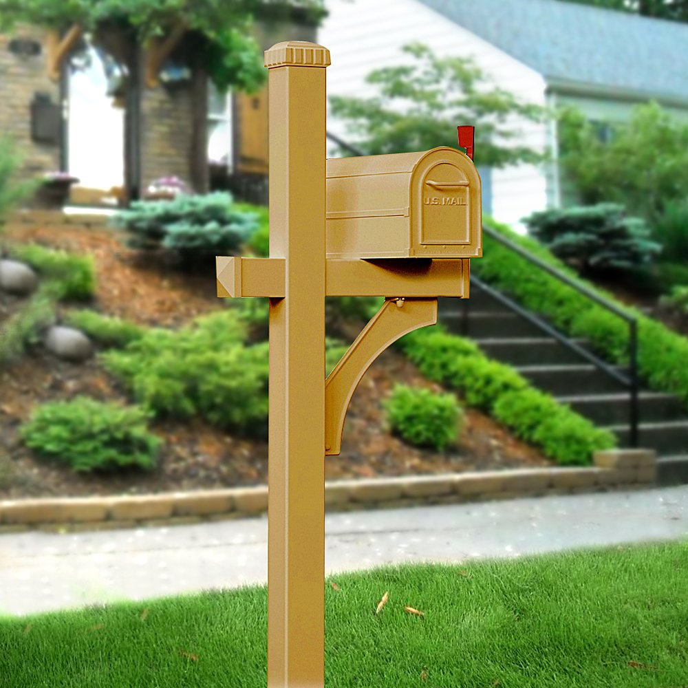Brass 4870BRS Deluxe Mailbox Post - 1 Sided In-Ground Mounted Mailbox Stand by Salsbury Industries | Durable Outdoor Mailbox Post for Residential & Commercial Use