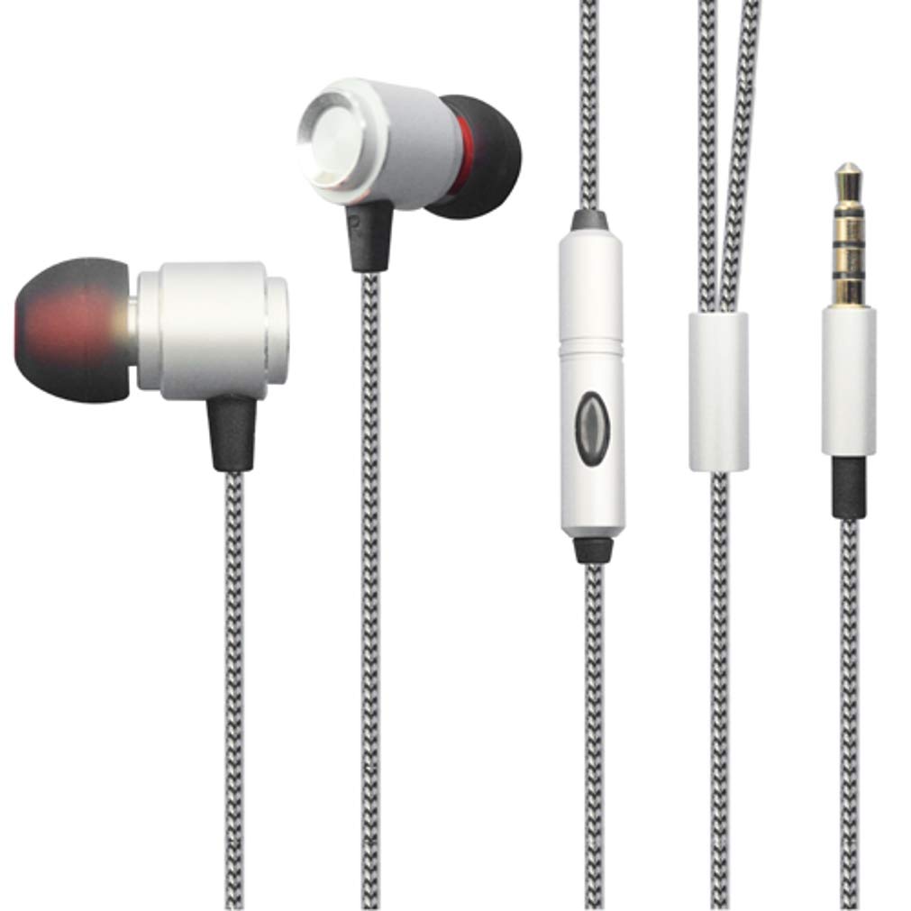 Premium Hi-Fi Sound Wired Earbuds with Built-in Mic - 3.5mm Metal In-Ear Headphones (Silver) | Compatible with Doro 824, SmartEasy, GreatCall Jitterbug Smart2 & W4W | Perfect for Workouts, Commuting & Hands-Free Calling