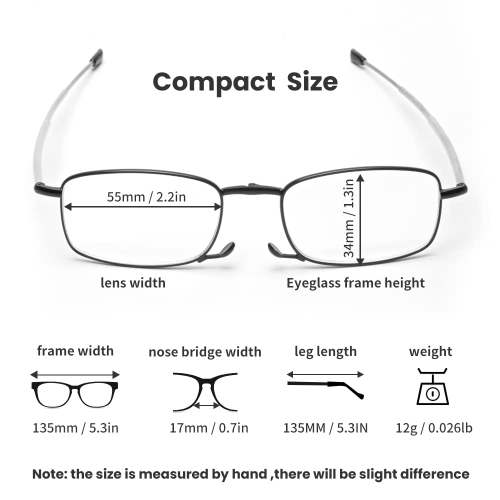 Blue Light Blocking Reading Glasses - Foldable Unisex Readers with Portable Case for Office, Travel & Computer Use