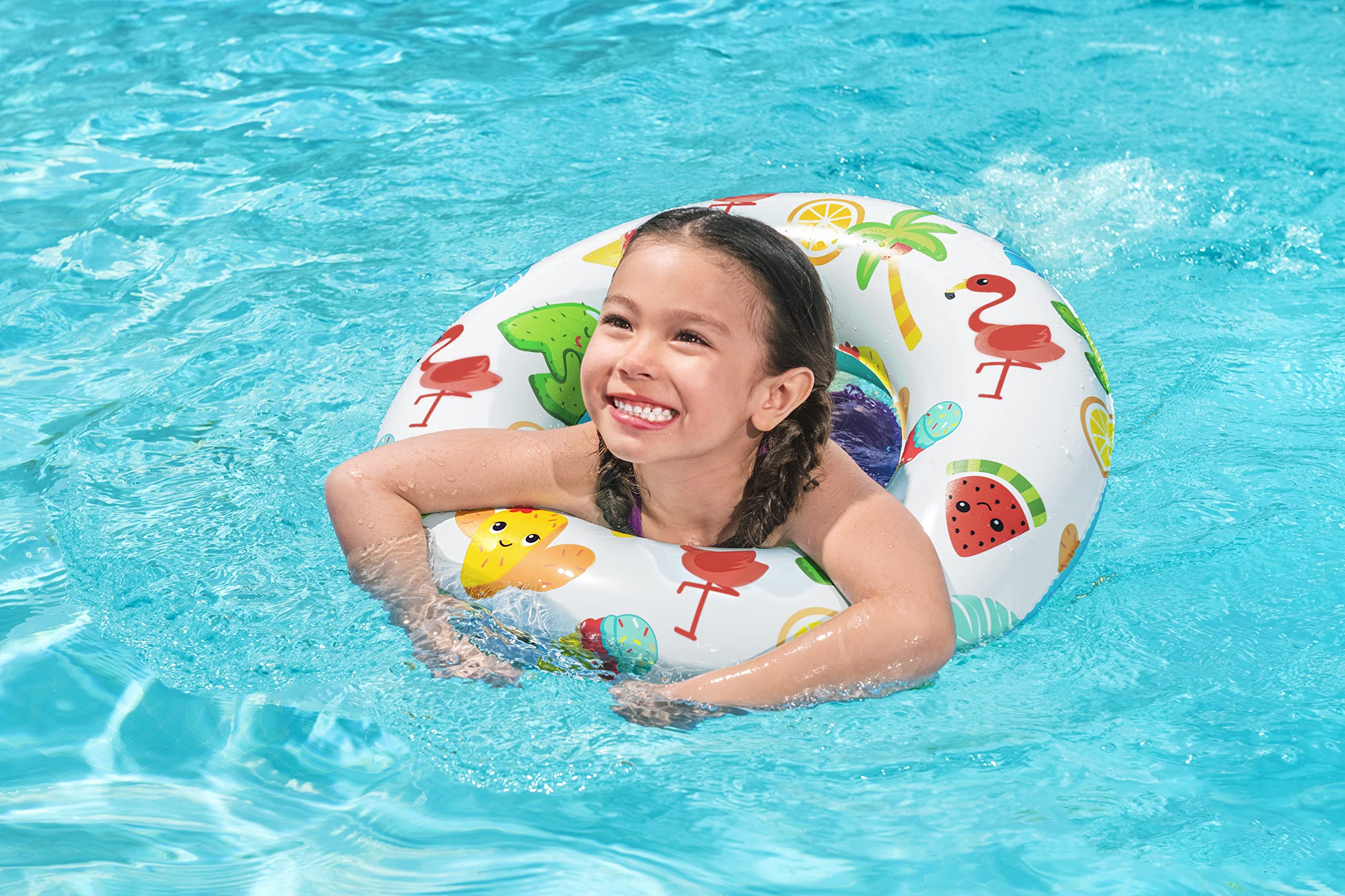 Bestway Inflatable Swimming Ring - Fruit World Design, 61 cm Diameter, Fun Pool Float for Kids & Adults, Perfect for Beach, Pool Parties & Summer Water Activities