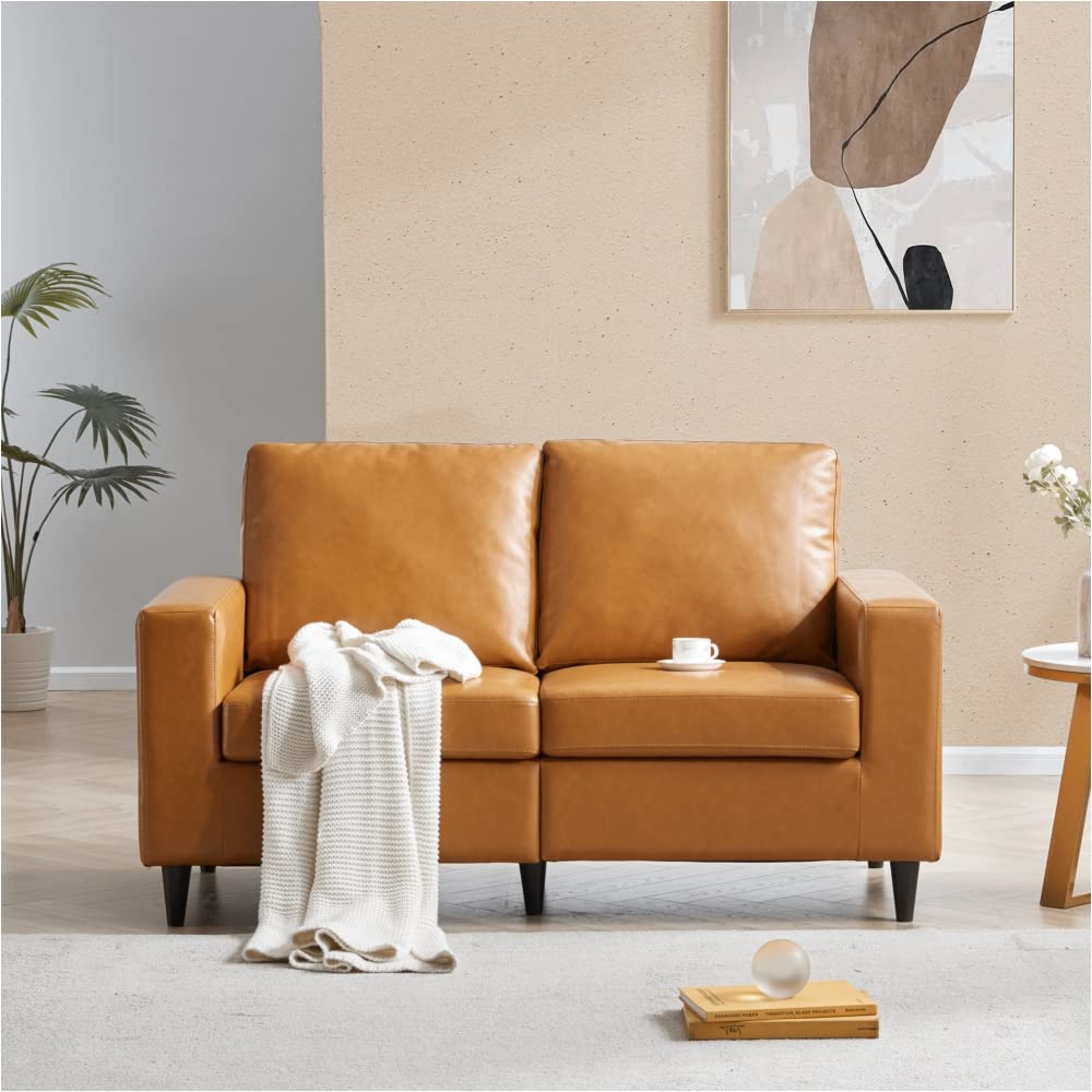 Modern PU Leather Sofa and Loveseat Set - Contemporary Upholstered Living Room Furniture for Small Spaces, Apartments & Cozy Homes
