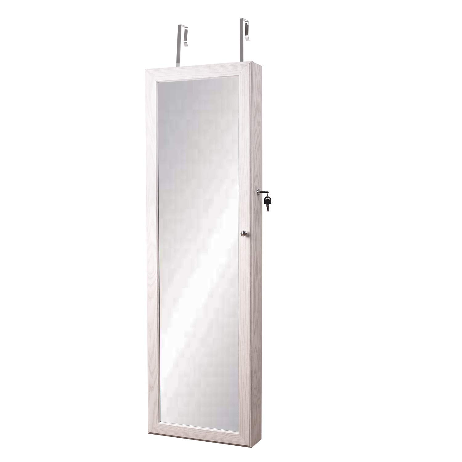 SogesHome Jewelry Mirror Armoire Cabinet - Full-Length Lockable Wall Mounted Jewelry Organizer with LED Light, Large Capacity Dressing Mirror for Bedroom, Living Room, Closet - White (Perfect for Jewelry Storage & Vanity Decor)