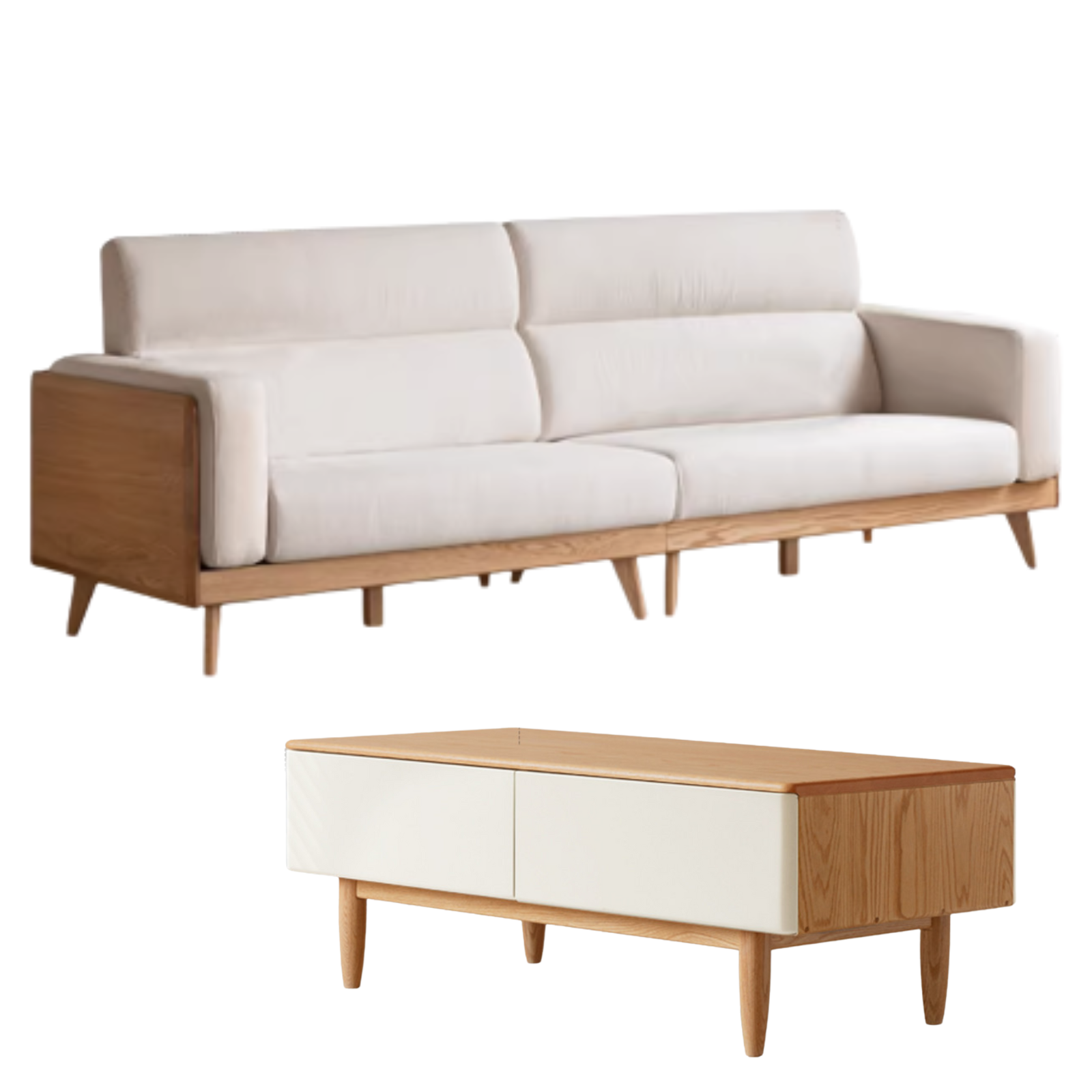 Modern Oak Solid Wood Upholstered Fabric Sofa - Stylish & Durable Living Room Furniture for Home, Office, or Lounge