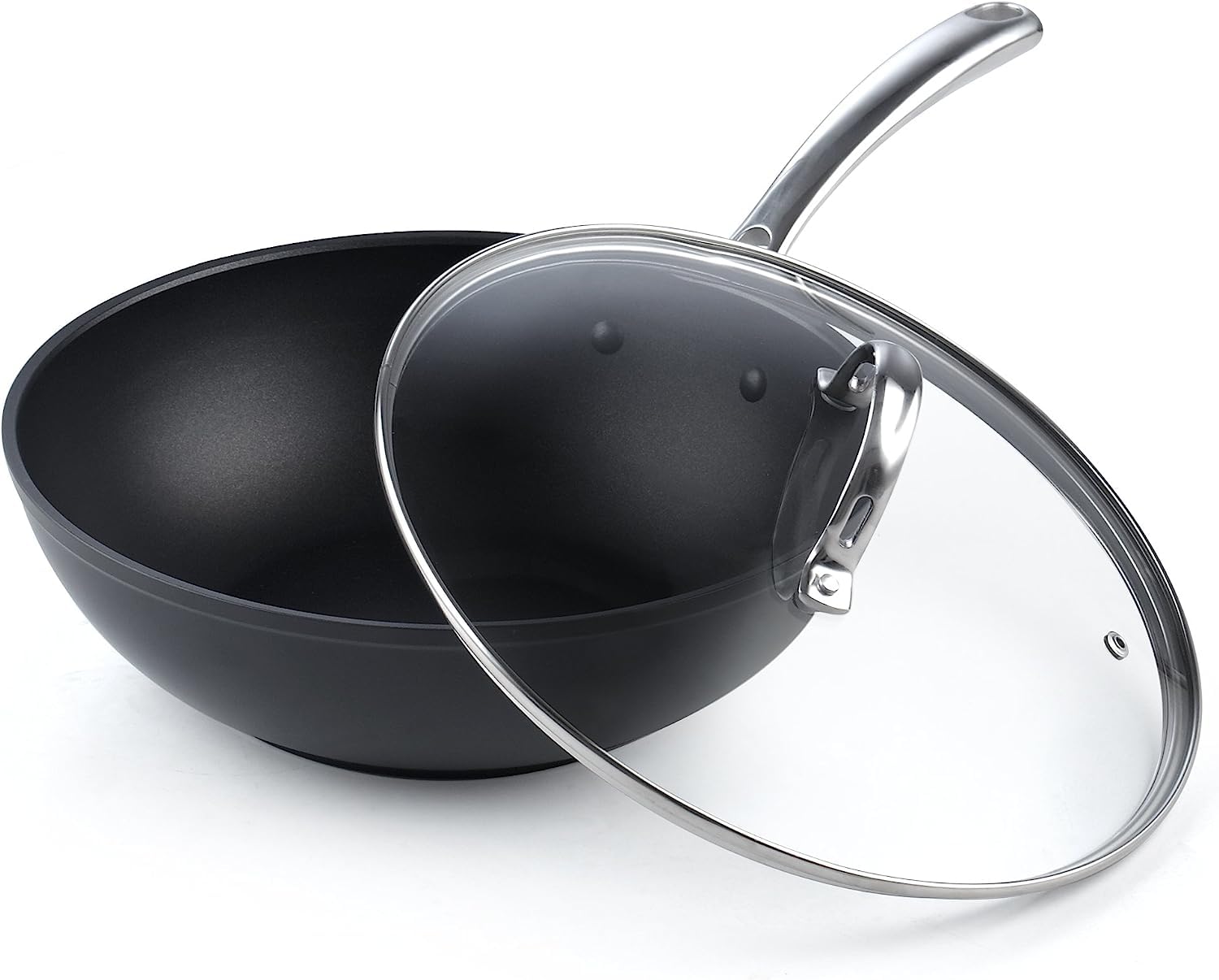 **Cooks Standard 11-Inch Nonstick Stir-Fry Wok Pan - Hard Anodized Deep Frying Pan with Glass Lid, Flat Bottom, Black - Perfect for Asian Cooking, Sautéing & Home Kitchen Use**