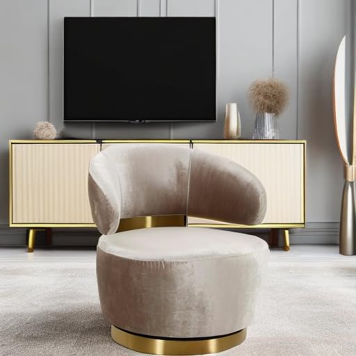 Tov Furniture Austin Upholstered Swivel Chair in Champagne - Modern Living Room Accent Chair for Home Office, Lounge & Reading Nook