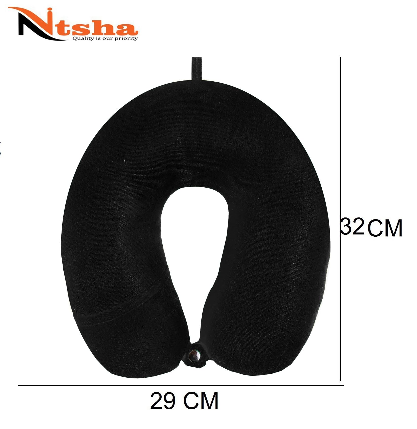 Nitsha Velvet Travel Neck Pillow - Ultra Soft & Comfortable Head & Neck Support for Airplane, Car & Office - Black