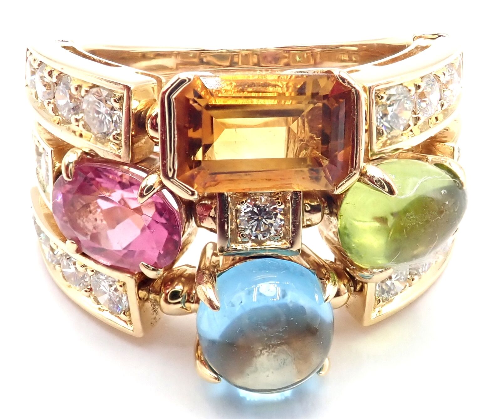 Bulgari Allegra 18K Gold Diamond Ring with Peridot, Tourmaline & Citrine Gemstones - Luxury Jewelry for Women, Perfect for Weddings, Anniversaries & Special Occasions