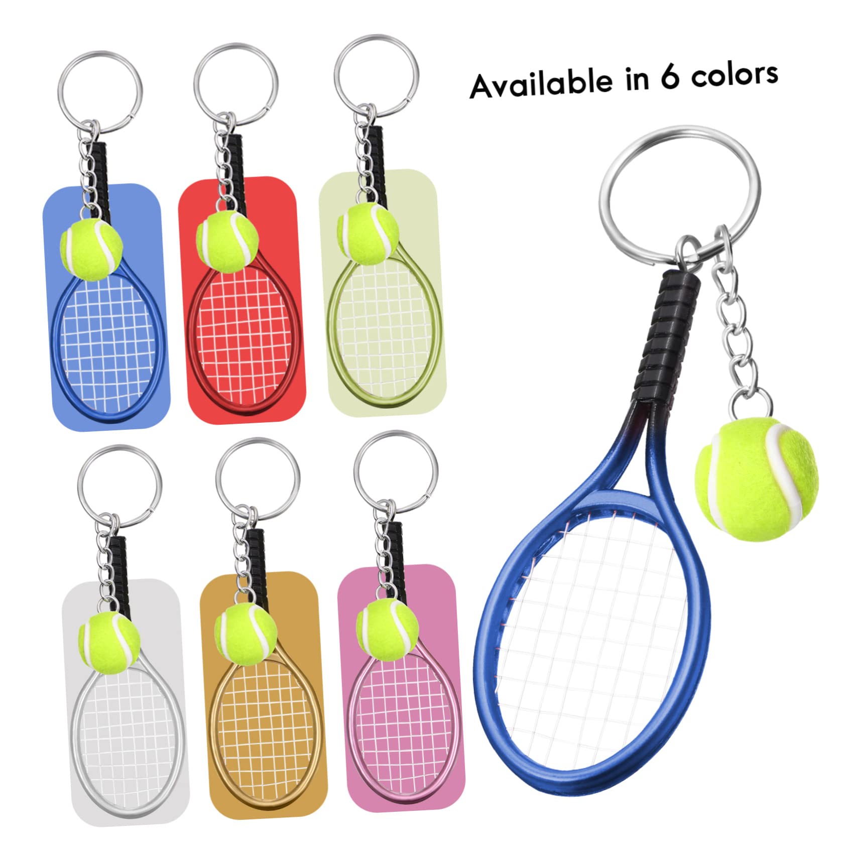 WOONEKY 48 Pcs Tennis Racket Keychain Set - Sport Ball Charms Key Fob for Car Keys, Gym Bags & Backpacks - Durable Plastic Decorative Keychains for Tennis Lovers & Sports Enthusiasts