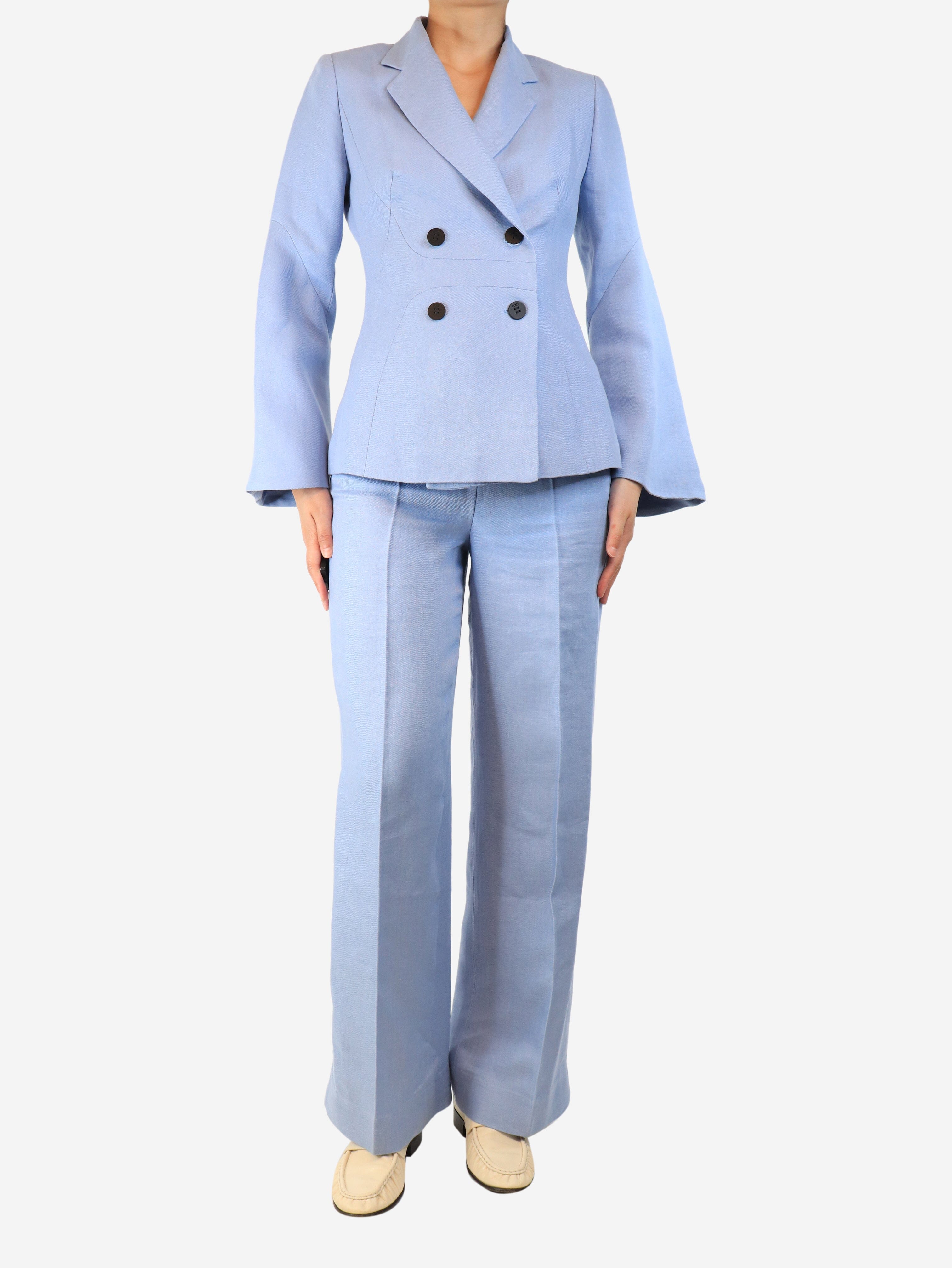 Blue Linen 2-Piece Suit for Women | UK Size 8 | Summer Office Wear & Casual Outfits