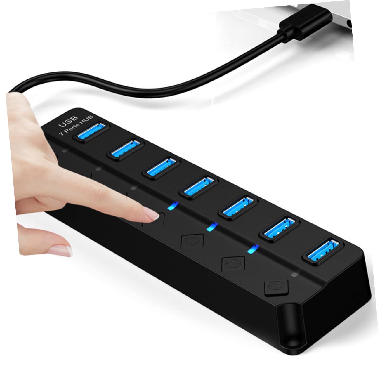 Homoyoyo 2-Port USB Hub with 7 USB Ports - High-Speed USB 3.0 Splitter for Laptop, PC, Mac - Expand Multiple USB Ports for Keyboard, Mouse, Flash Drive, Printer | Compact ABS Design for Home Office & Gaming Setup