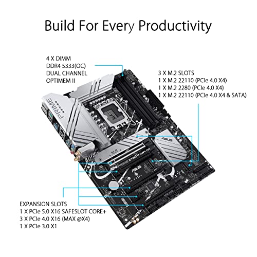 ASUS Prime Z790-A WiFi 6E ATX Motherboard - Intel LGA 1700 (14th/13th/12th Gen) | 16+1 DrMOS, PCIe 5.0, DDR5, 4x M.2 Slots, 2.5Gb LAN | Gaming PC, Workstation & Content Creation Builds