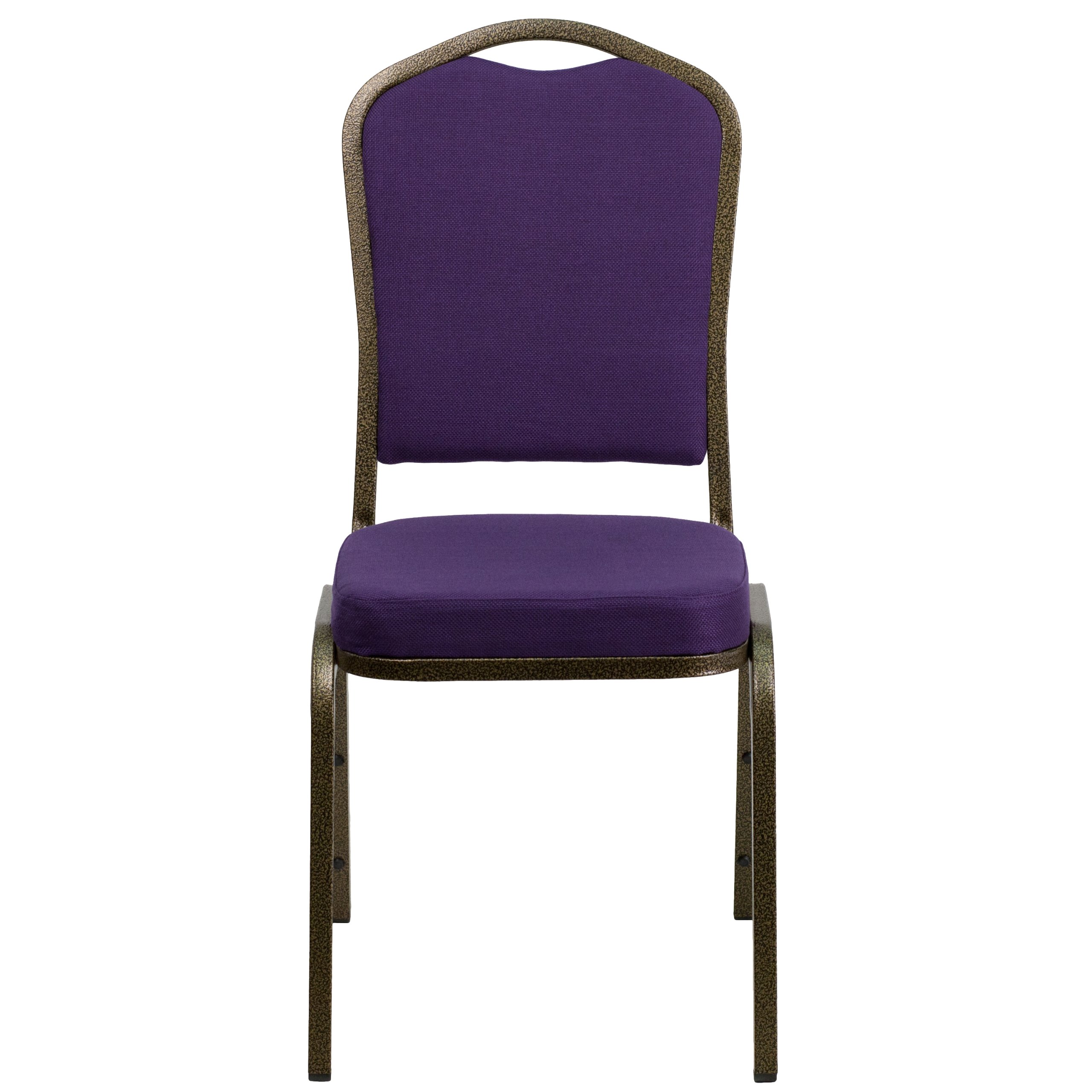 EMMA + OLIVER Crown Back Stacking Banquet Chair - Purple Fabric with Gold Vein Frame - Perfect for Weddings, Events & Home Dining Rooms