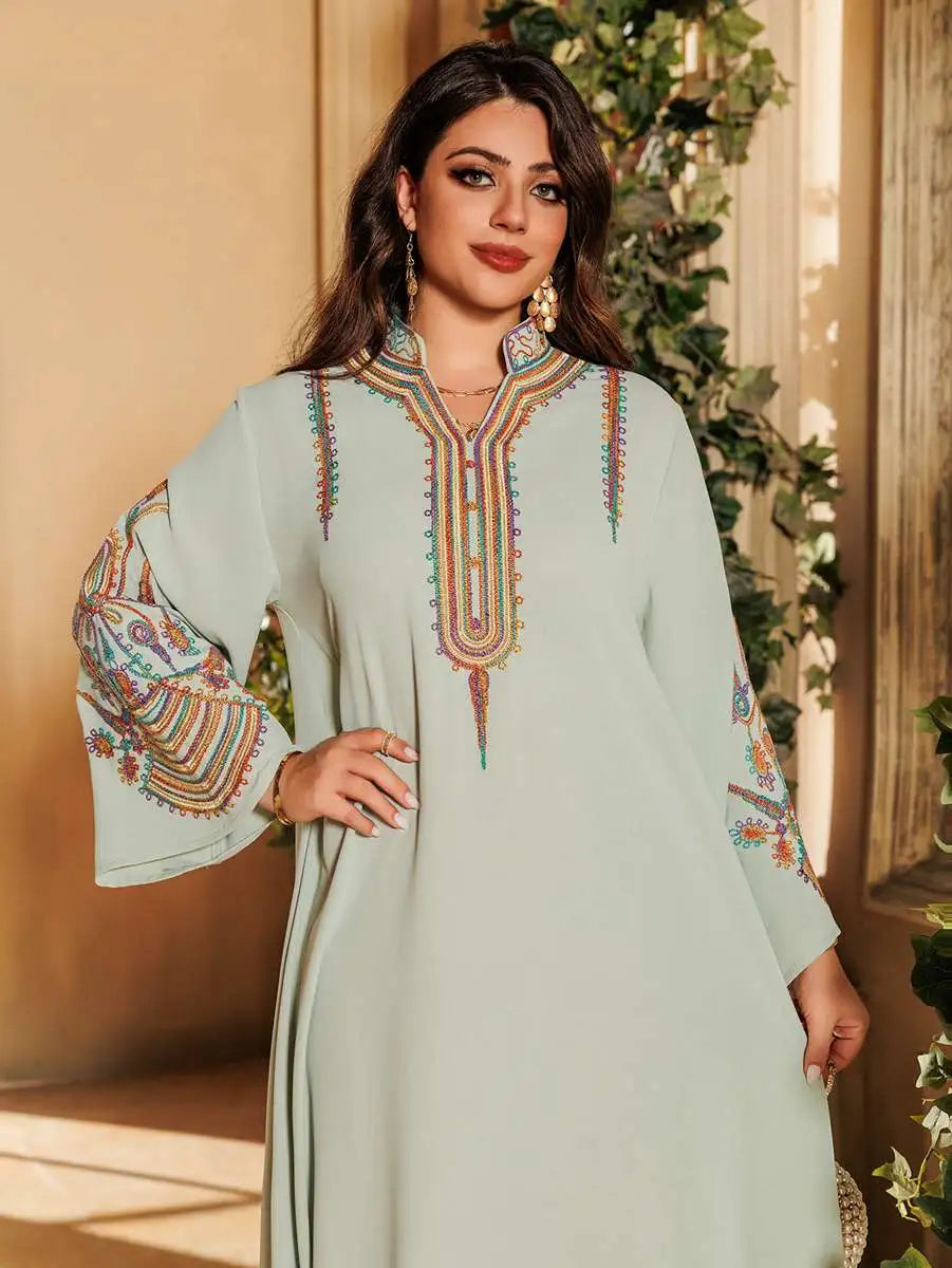 Elegant Eid Rope Embroidery Kaftan Dress for Women - Flowy Muslim Caftan with Intricate Design - Perfect for Eid Celebrations, Weddings & Special Occasions