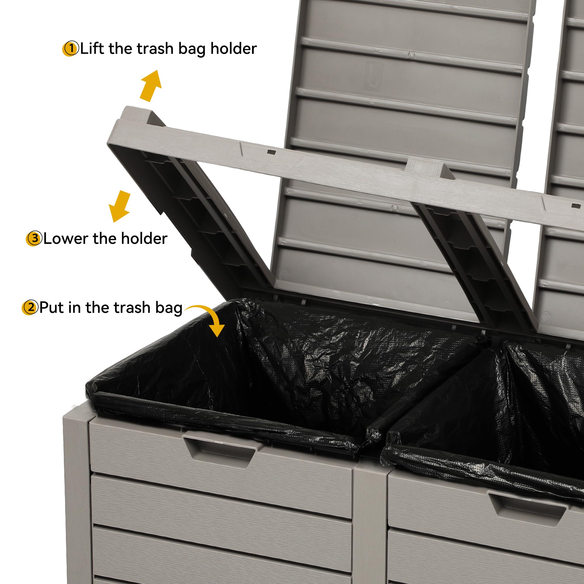 76 Gallon Outdoor Resin Trash Can with Dual Lid & Drip Trays - 248QT Hideaway Garbage Bin for Porch, Backyard, Deck, Patio, Poolside - Easy Maintenance, Durable (30.7