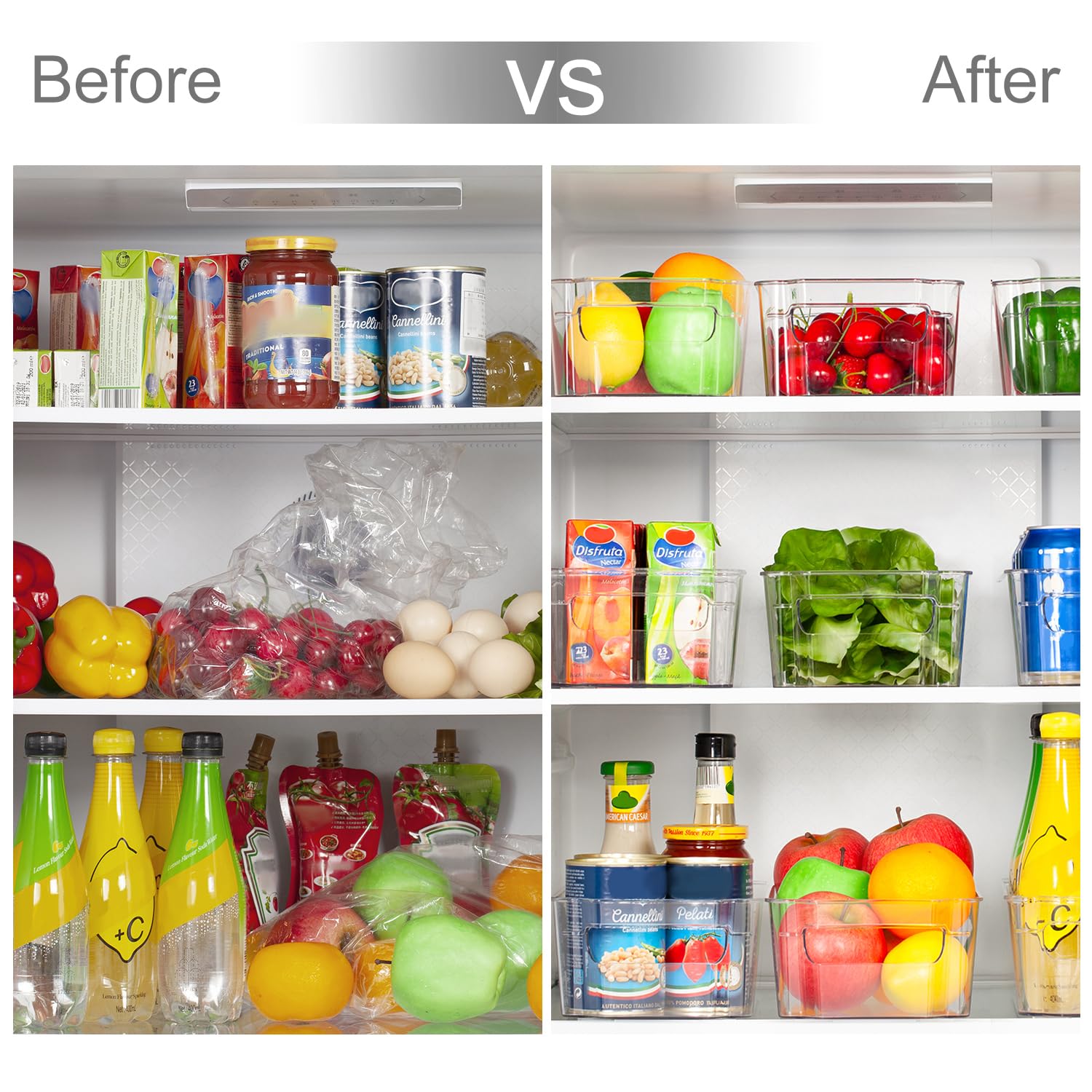 HOOJO 8-Piece Clear Plastic Refrigerator Organizers - BPA-Free Fridge Storage Bins for Freezer, Kitchen Cabinet & Pantry Organization (12.5