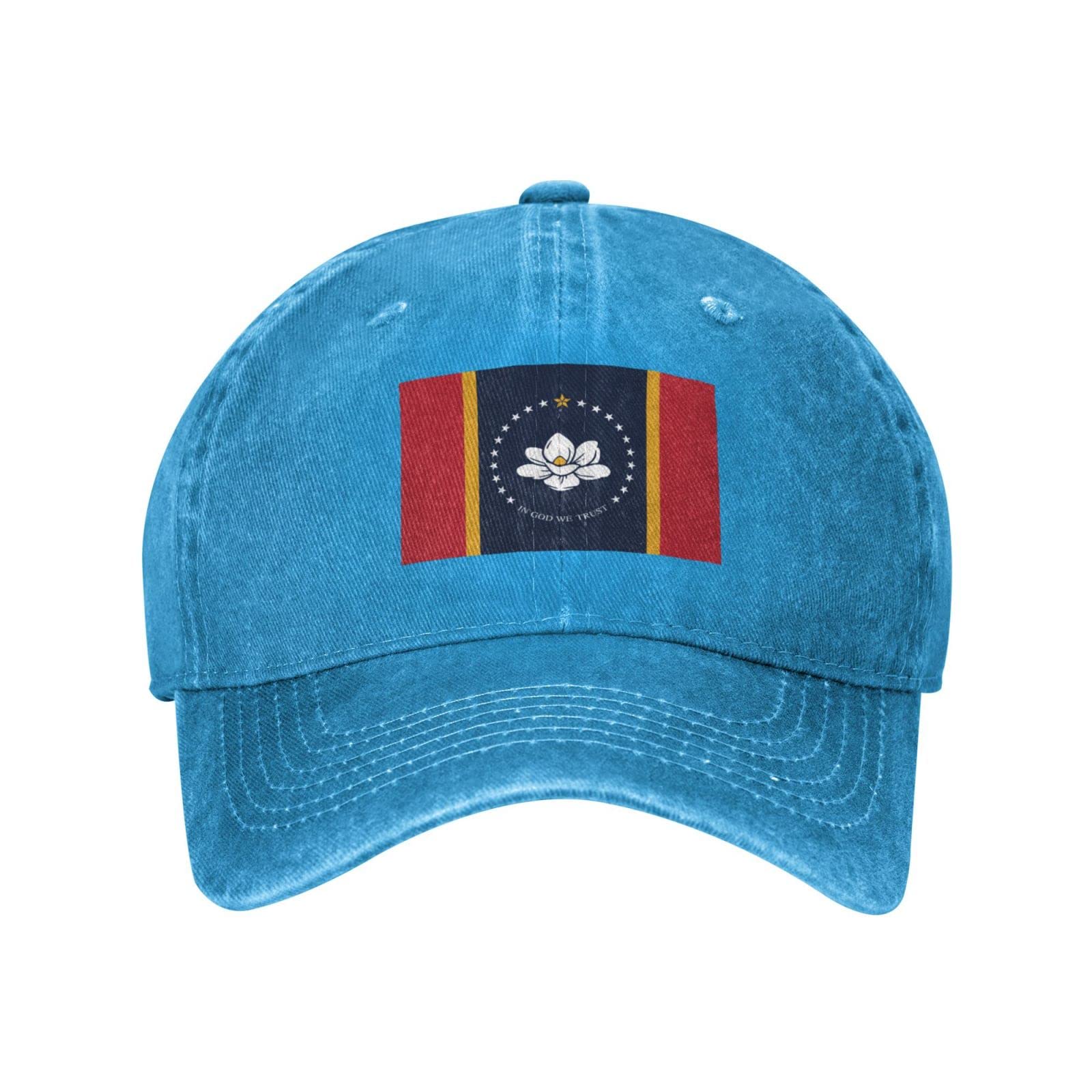 Mississippi State Flag Denim Trucker Hat - Adjustable Baseball Cap for Men & Women - Black & Blue - Perfect for Outdoor Activities, Sports & Casual Wear