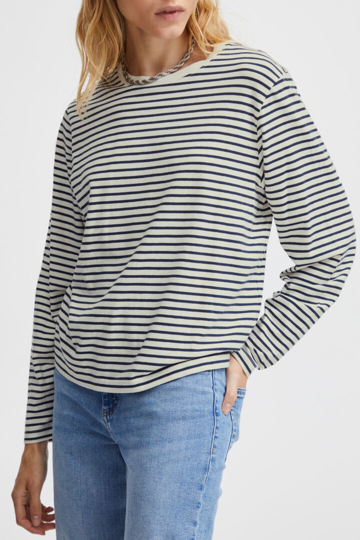 ALMIRA Long Sleeve Top - Total Eclipse Stripe Pattern - Women's Fashion Casual Shirt for Everyday Wear & Layering