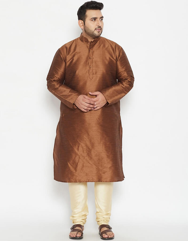 Chiku Kurta Dhupion Silk Payjama Set - Traditional Indian Ethnic Wear for Men - Perfect for Festivals, Weddings & Cultural Events