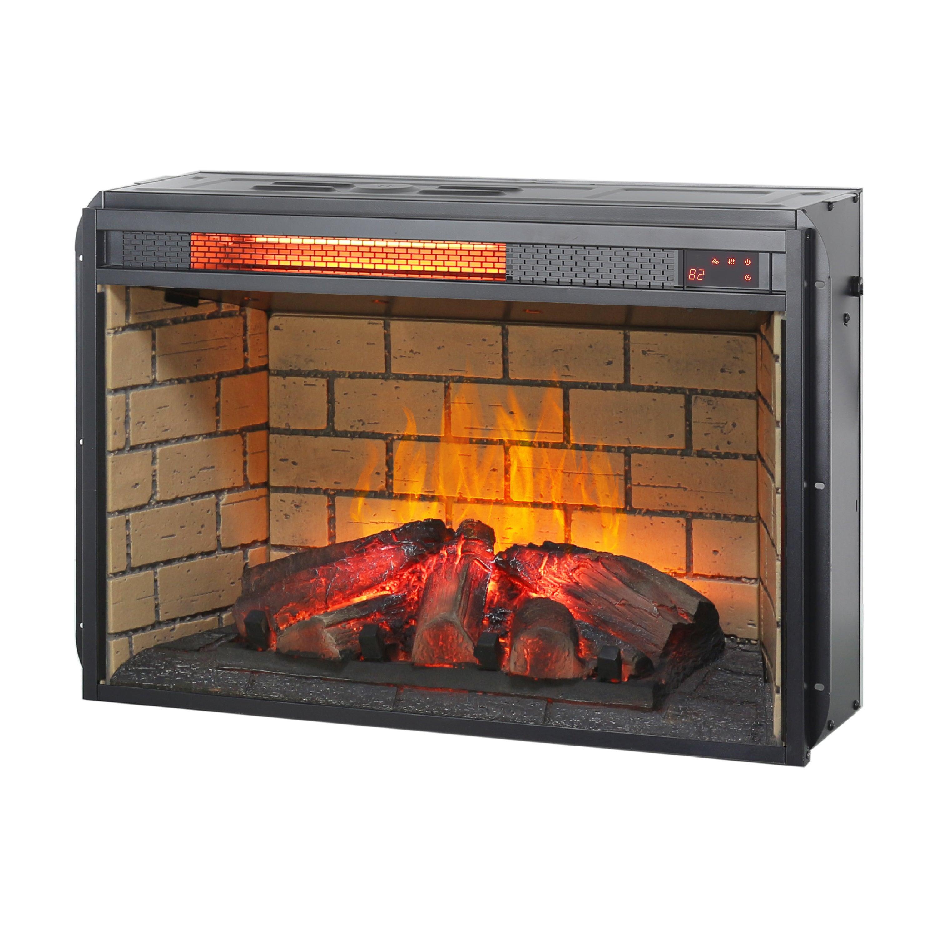 26 Inch Infrared Quartz Heater Fireplace Insert - Wood Log & Brick Design for Home Heating | Energy Efficient Indoor Electric Fireplace for Living Room, Bedroom & Office