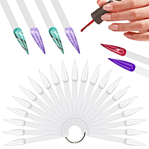 Fansunta 300 Pieces Nail Swatch Sticks - Stiletto Shape Nail Polish Color Sample Display Sticks with Metal Ring for Nail Art, Salon & DIY Manicure - Perfect for Nail Technicians, Beauty Professionals & Home Use