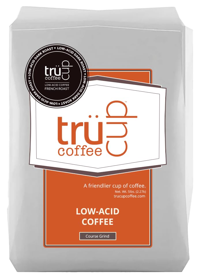 Trücup Low Acid Coffee - French Roast Ground Coffee (32oz), 60% Less Acid with Natural Water & Steam Process, Smooth Stomach-Friendly Flavor, Rich in Antioxidants - Perfect for Sensitive Stomachs & Morning Brewing